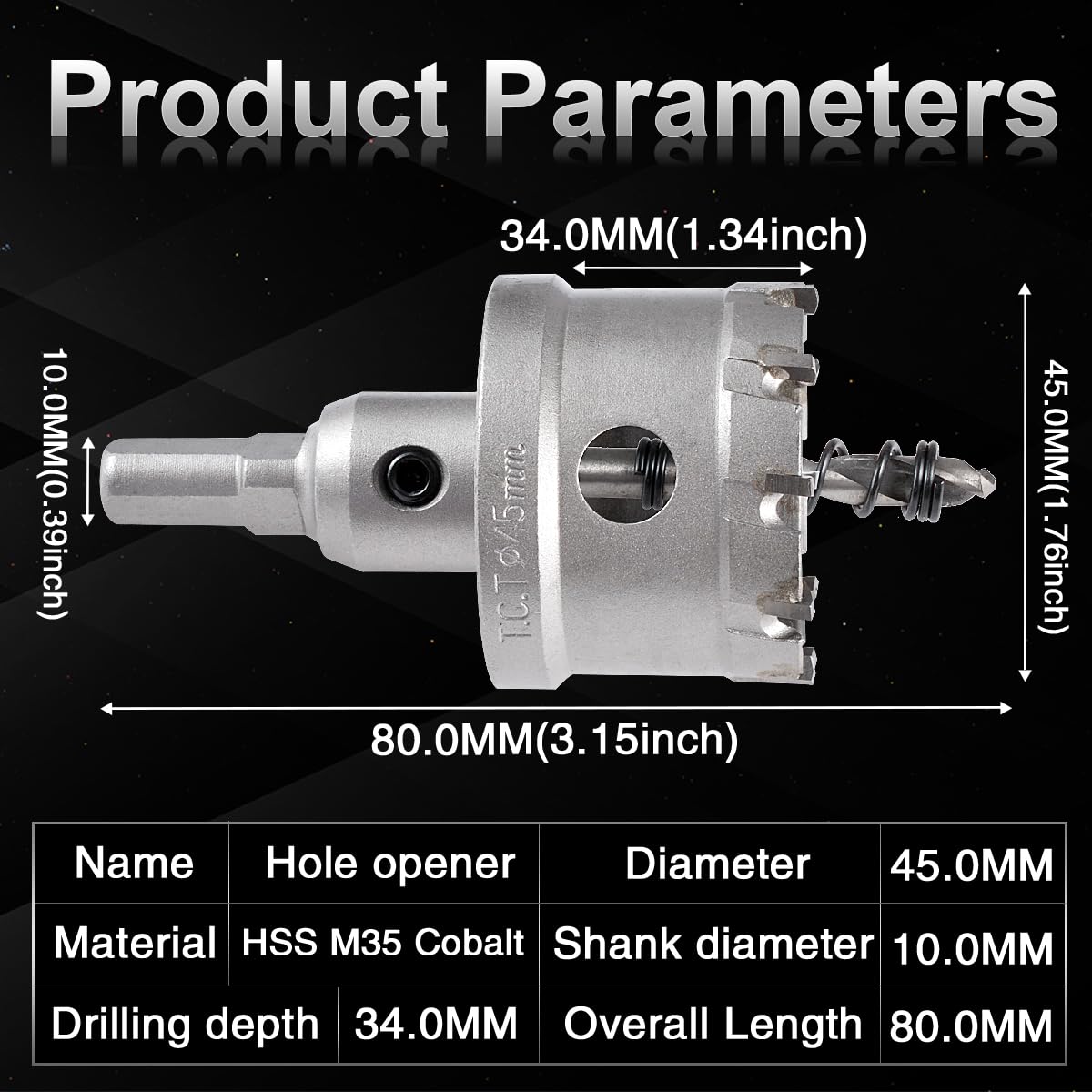 KATUR TCT Punta per sega a tazza in metallo duro 45 mm, Fresa a tazza con punta in carburo di tungsteno, fresa a tazza di grado industriale per acciaio inossidabile, metallo, ferro, lega, rame, legno