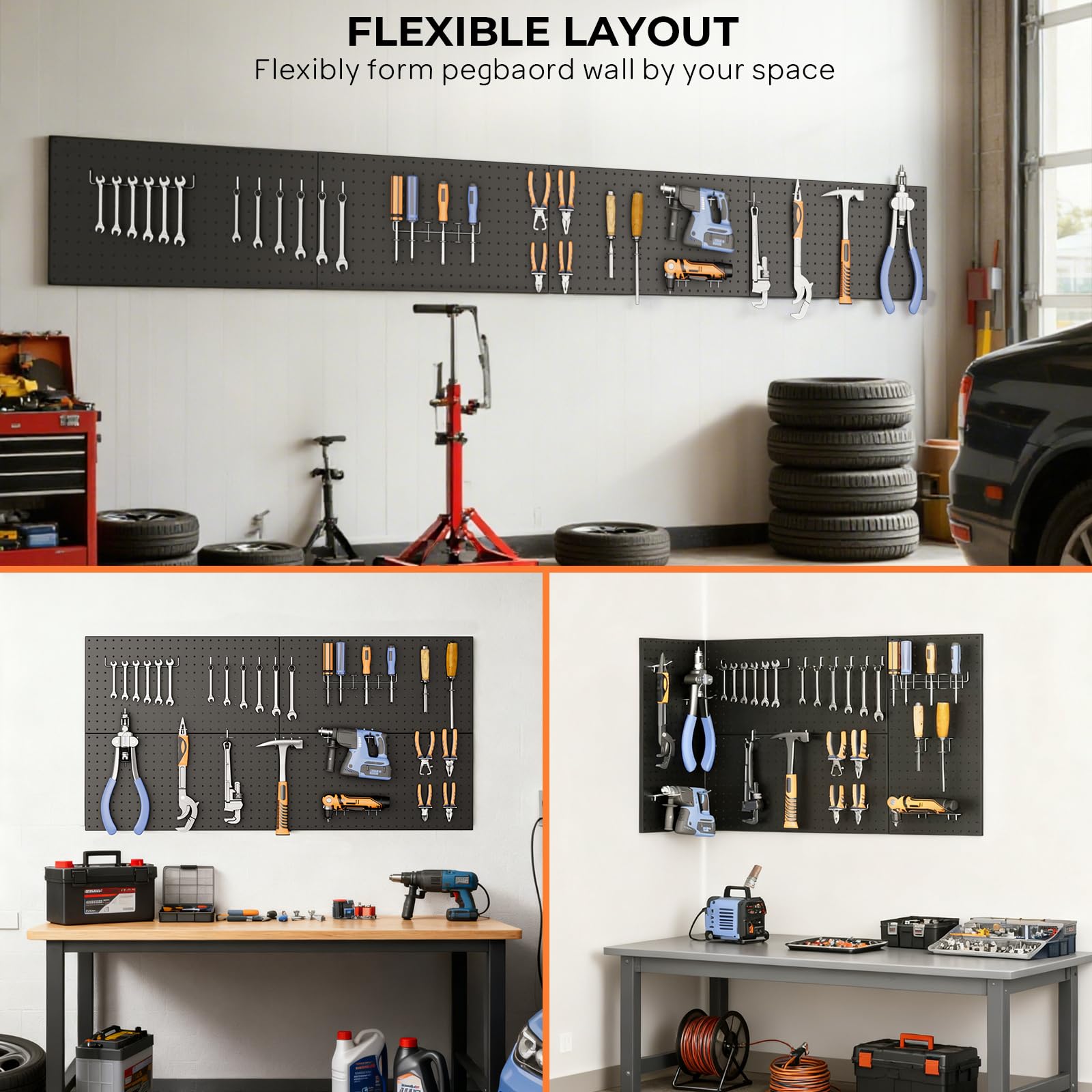 INCLY Paquete de 4 tableros de clavijas, paneles de metal resistente de 12 x 24 pulgadas, organizador de pared de tablero de clavijas negro, paneles de tablero de clavijas para paredes, hogar