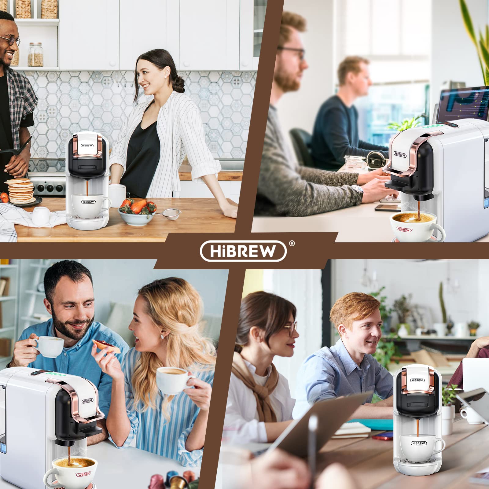 HIBREW H2B ekspres do kawy na kapsułki, ekspres do kawy 5 w 1, kompatybilny z DG/Nes/kapsułkami ES*/kawa mielona, automatyczne wyłączanie, idealne espresso, biały