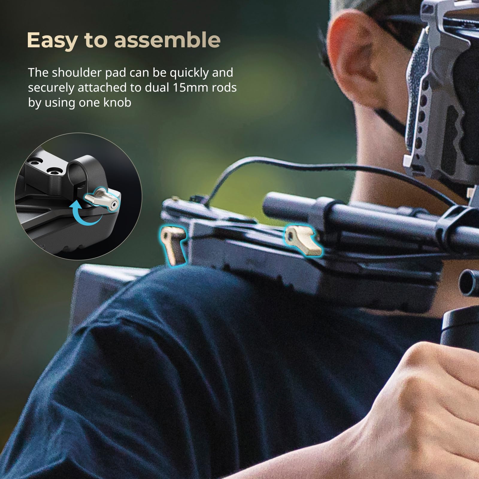 SMALLRIG Universal 15mm Shoulder Pad Support, Supporto per Spalla con Morsetto a Doppia Asta da 15 mm e Schienale - 5153