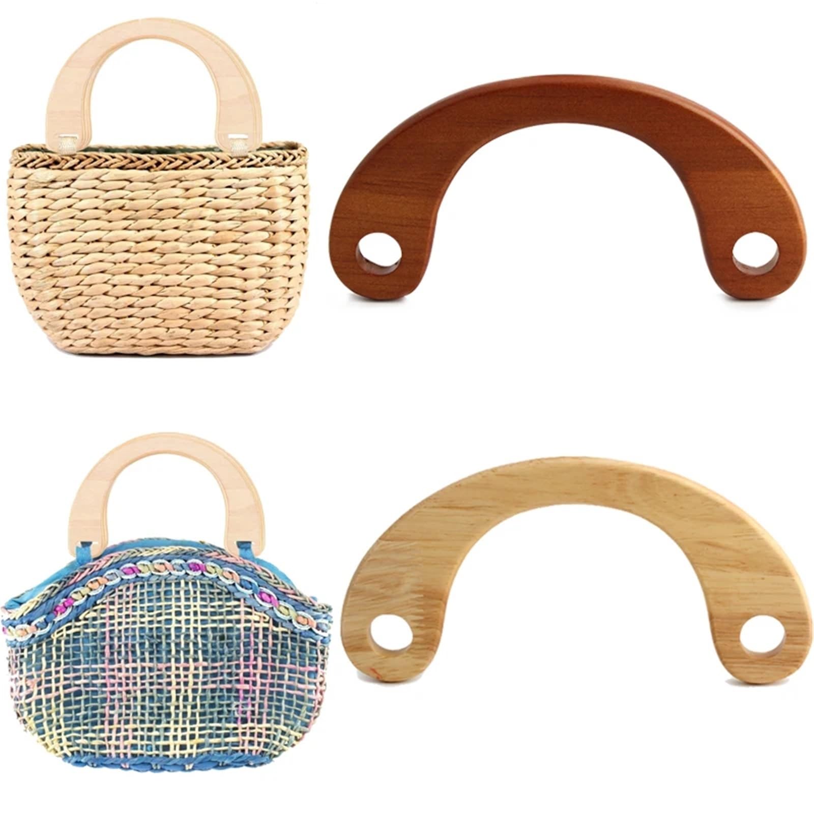 MRKU Asa de Madera para Bolso, Accesorios para Bolsos, Manualidades, Bricolaje, 4 Piezas, Repuesto para Cartera, Hombro, Ganchillo, Paja de Playa, Forma de C