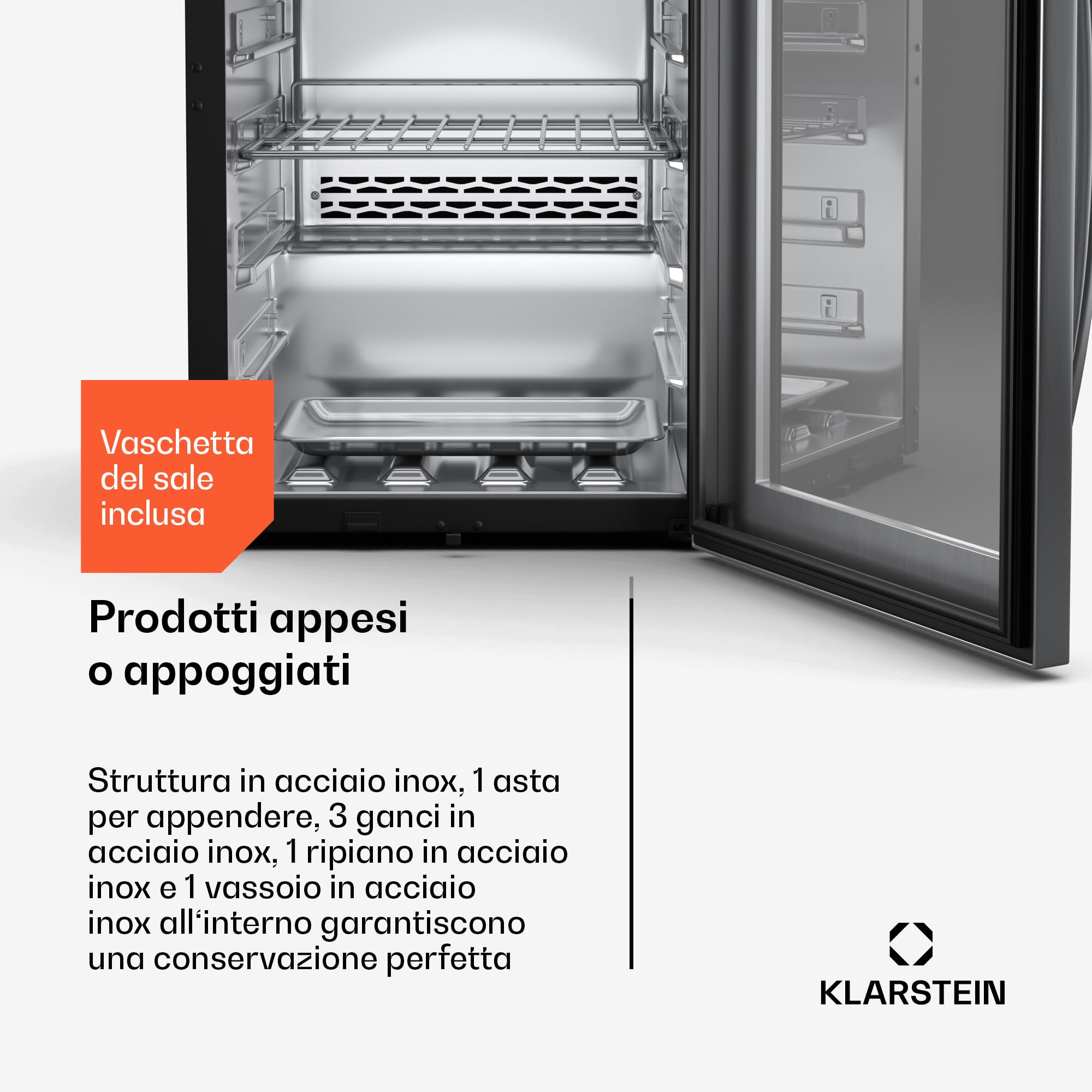 KLARSTEIN Frigo per Frollatura Carne, 88L Armadio Stagionatura con Controllo Temperatura e Umidità, Illuminazione UVC Antibatterica, Pannello Touch, Porta Doppio Vetro, Acciaio Inossidabile