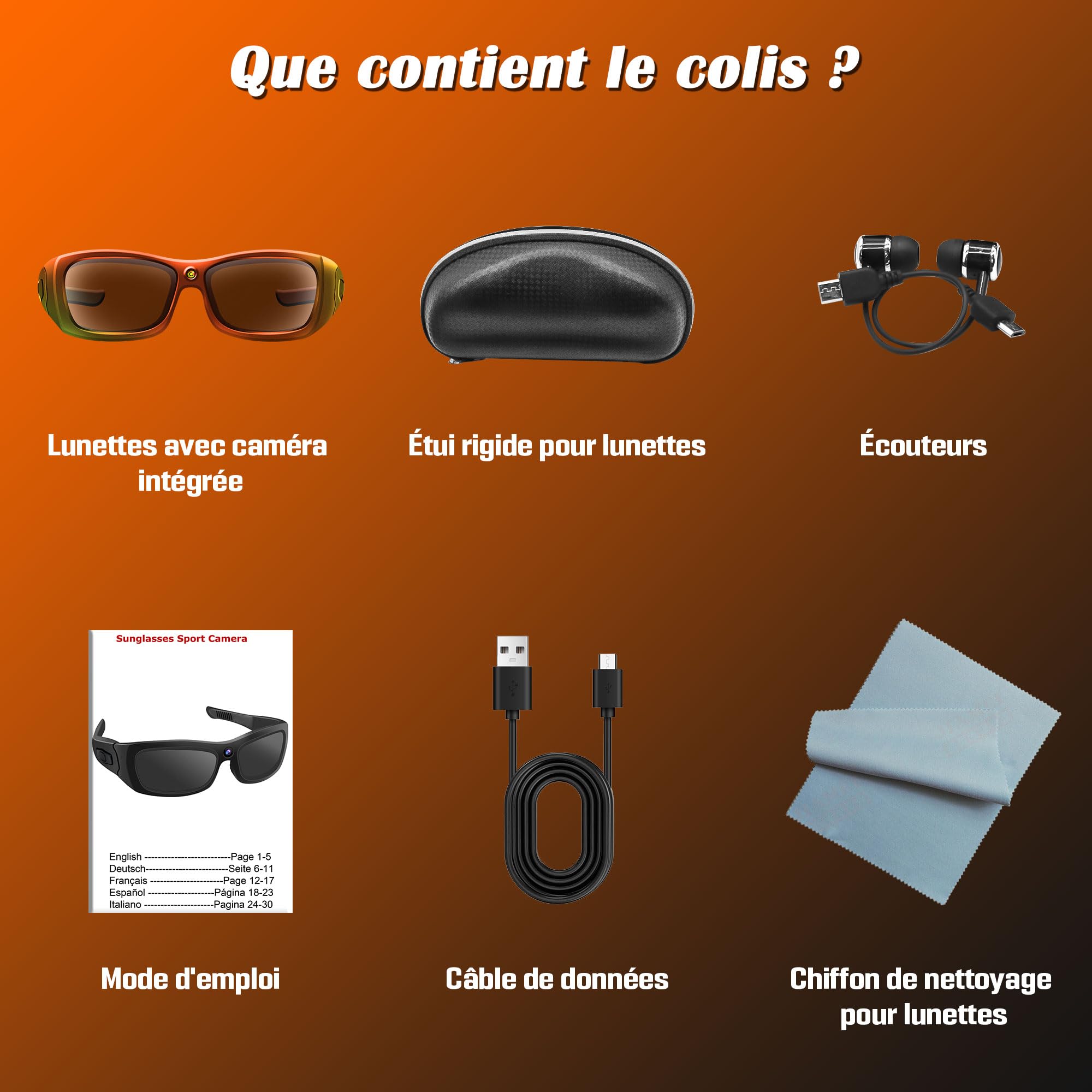 Lunette Camera Bluetooth, Techno-Avancées Camera Espion 1080P