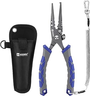 Booms Fishing XW12 フィッシングプライヤー 高炭素鋼 針はずし フックはずし スプリットリングオープナー オモリ潰し 尻手ロープと専用ナイロンケース付き(8.5 inch)