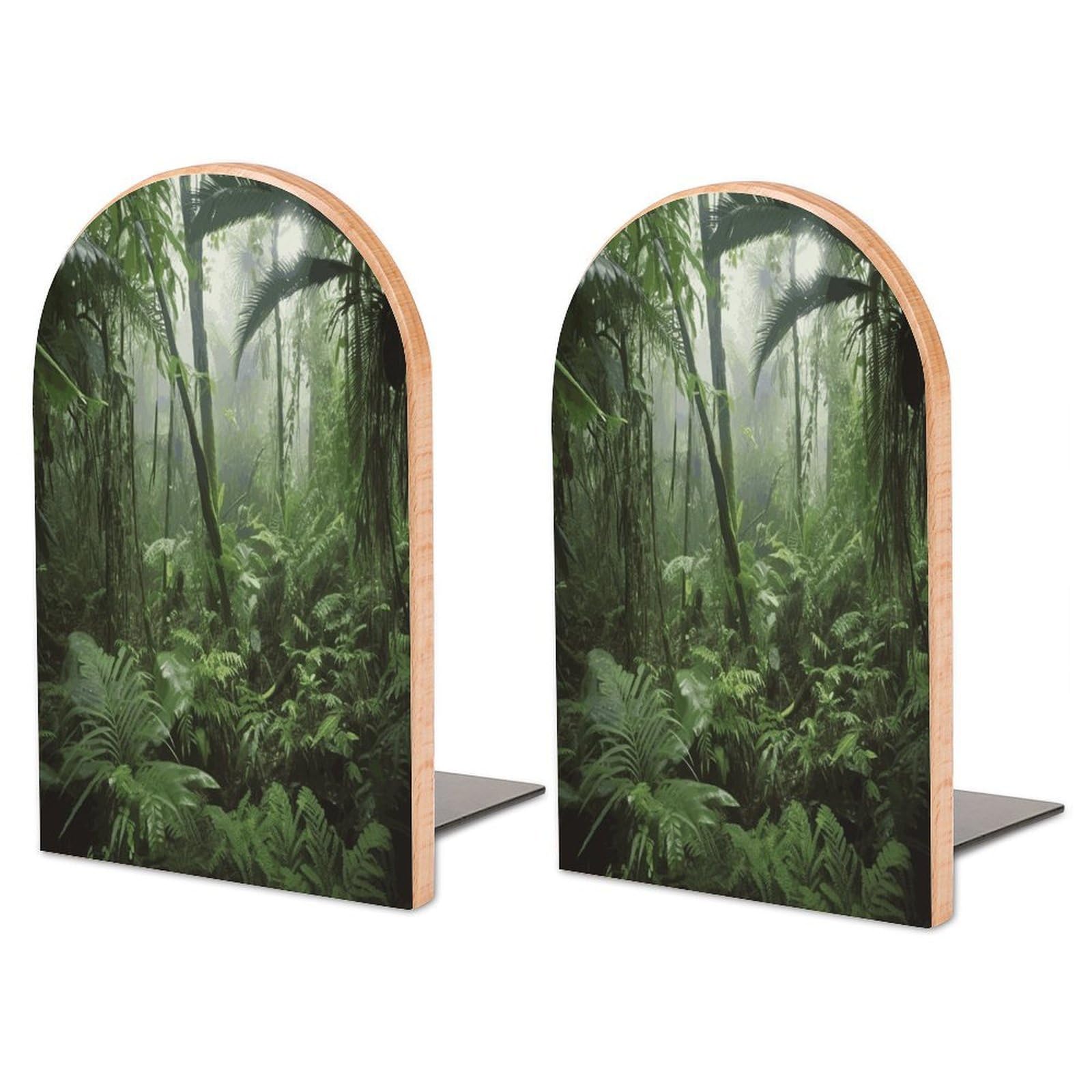 Large Tropical Rainforest Book End with Metal Base Fashion Heavy Duty Bookend Exquisite Wooden Bookends Non-Skid Book Stopper for Shelves Books Organizer for Office Home 1 Pair