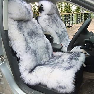 OKAYDA Genuine Australia Sheepskin Seat Cover Fluffy Fur Seat Cover for Cars, Trucks, SUV or Vans (Grey Tips)