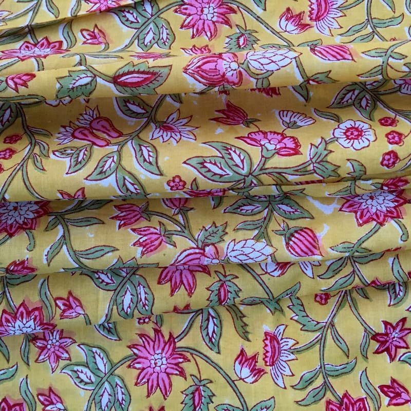 Pre-Cut Premium Hand Block Cotton Quilting Fabric By Yards- 100% Cotton-Ideal for Quilting, Sewing, Crafts, Dressmaking, Curtains, Home Decor-Mustard Yellow-4 Yards- (BPF-115-4)