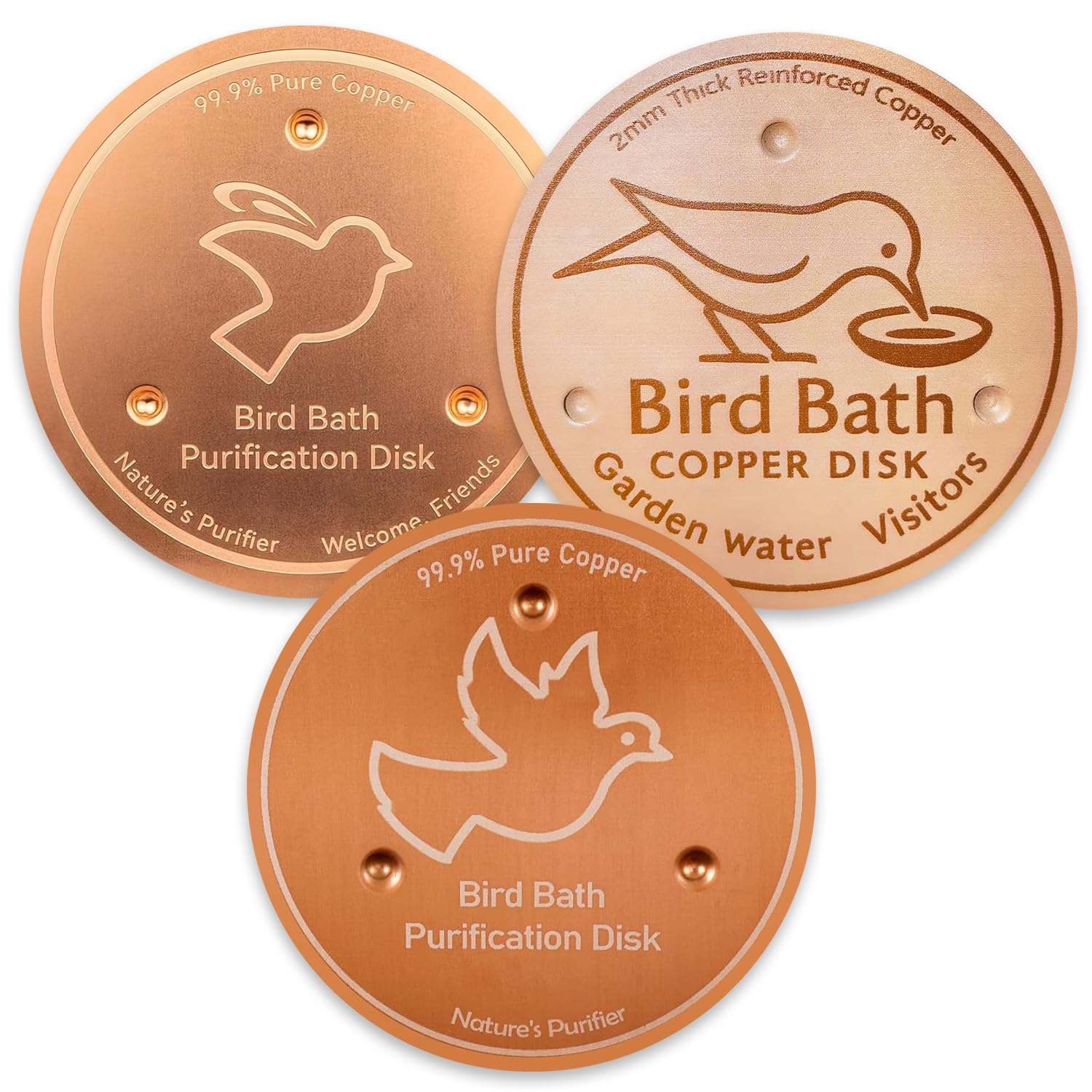 Lonimia 3 Pack Bird Bath Purification Disk: 99.99% Pure Copper Discs BirdBath Cleaner 10cm, Safe Clean Water All-Season, Universal Fit for Outdoor BirdBath Bowls Accessories Garden Supplies