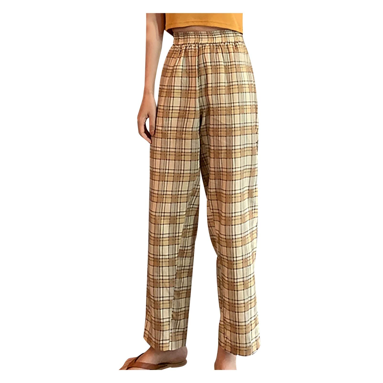 Vintage Pants Women Casual Plaid Printing Loose High Waist Ladies Wide Leg Pants Long Spring Summe Pants Color