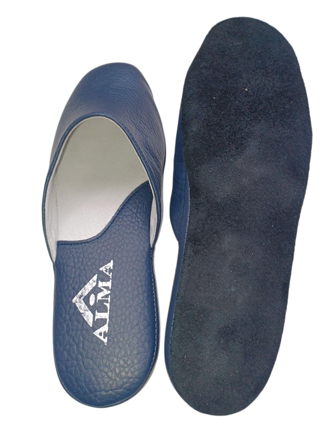Generico Ciabatte pantofole da donna classiche in vera pelle Alma Made in Italy cucite suola in pelle scamosciata tacco basso 1 cm
