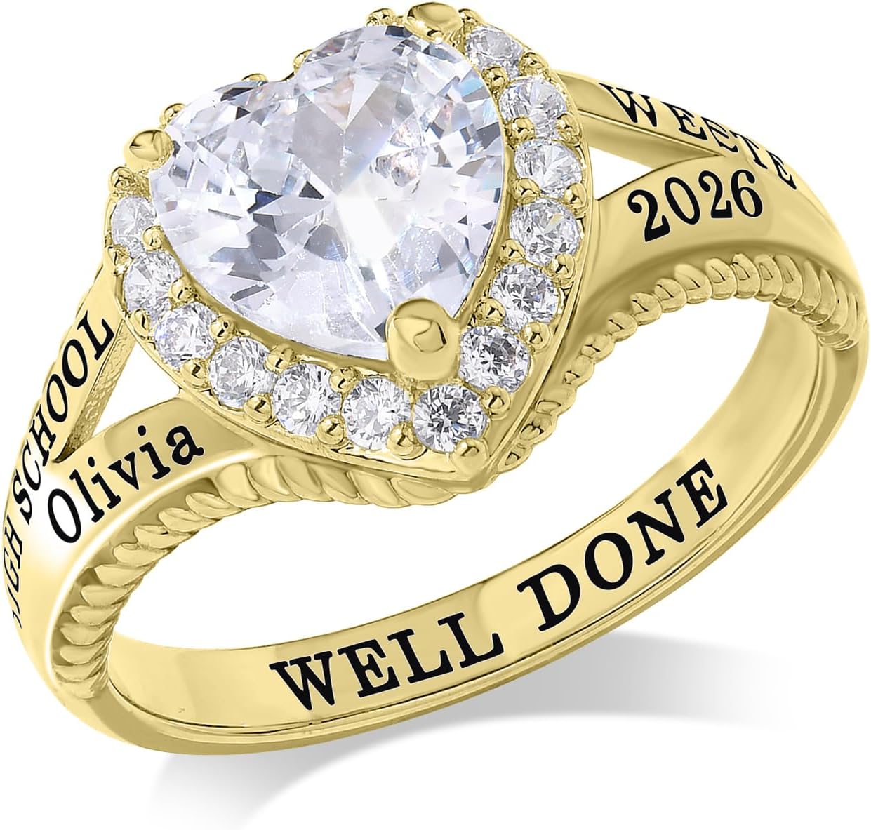 Custom Class Ring with Year Grad School Name for Women Personalized Graduation Ring with Birthstone for Her Class of 2026 Junior Senior High School and College Graduation Jewelry Gift for Women Class Rings Customizable