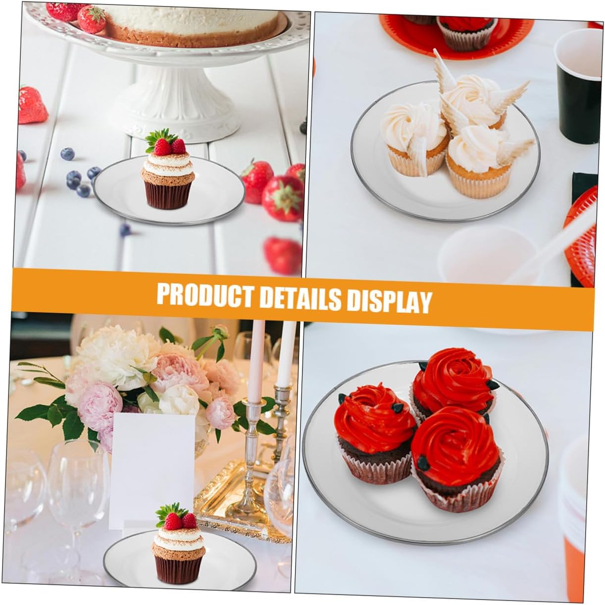 4pcs Pure White 22cm Enamel Plates Small Serving Tray Retro Style Food Dishes Decorative Butter Plate for Home Kitchen and Appetizers