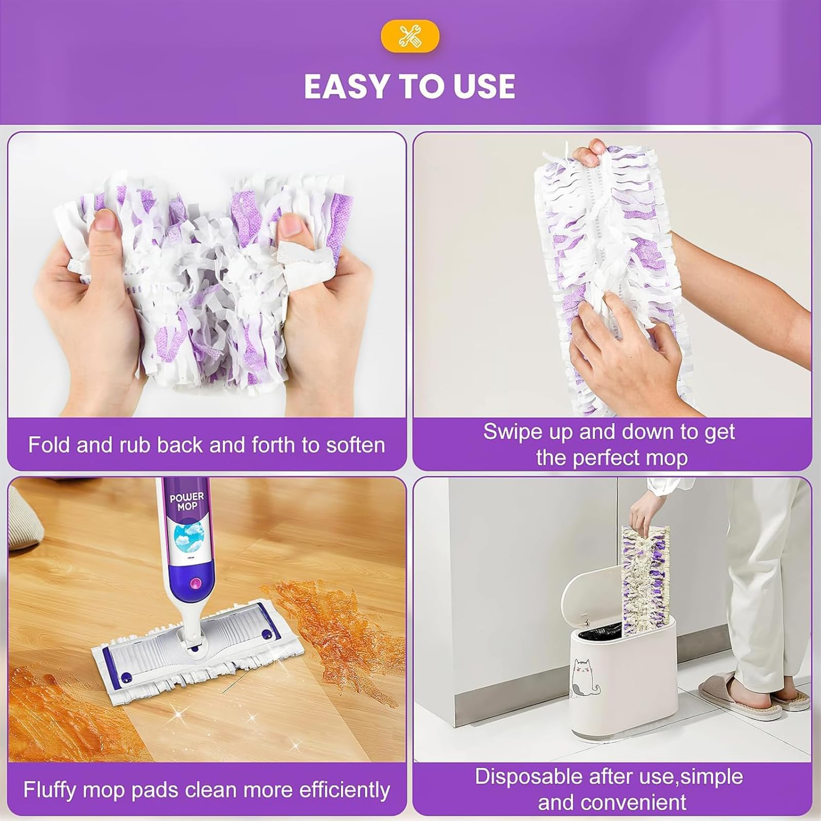 15 repuestos de almohadillas para fregona Swiffer Power, almohadillas absorbentes de limpieza de suelos para madera dura, azulejos, suelos laminados
