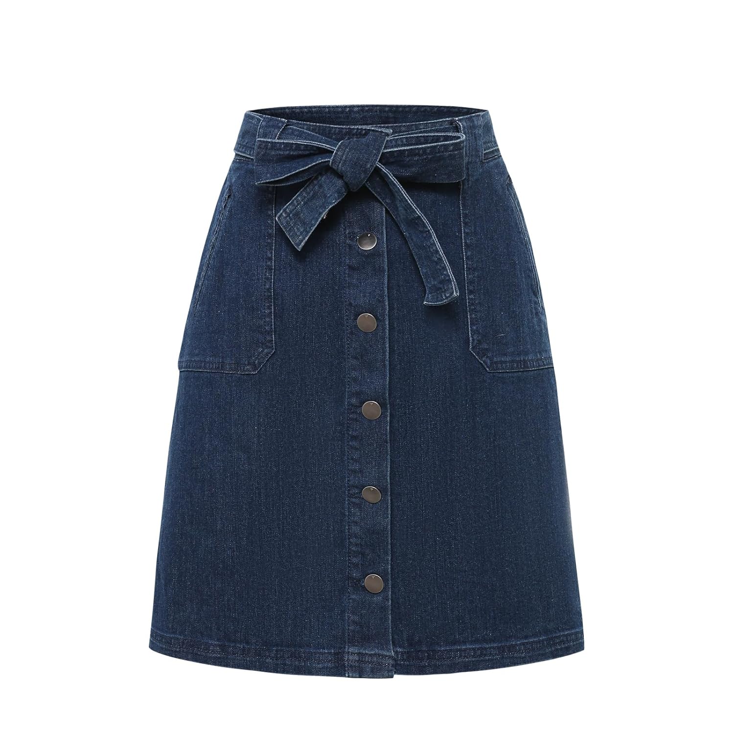 Womens Jean Skirt High Waist Stretch Button Casual Mini Skirt with Pockets