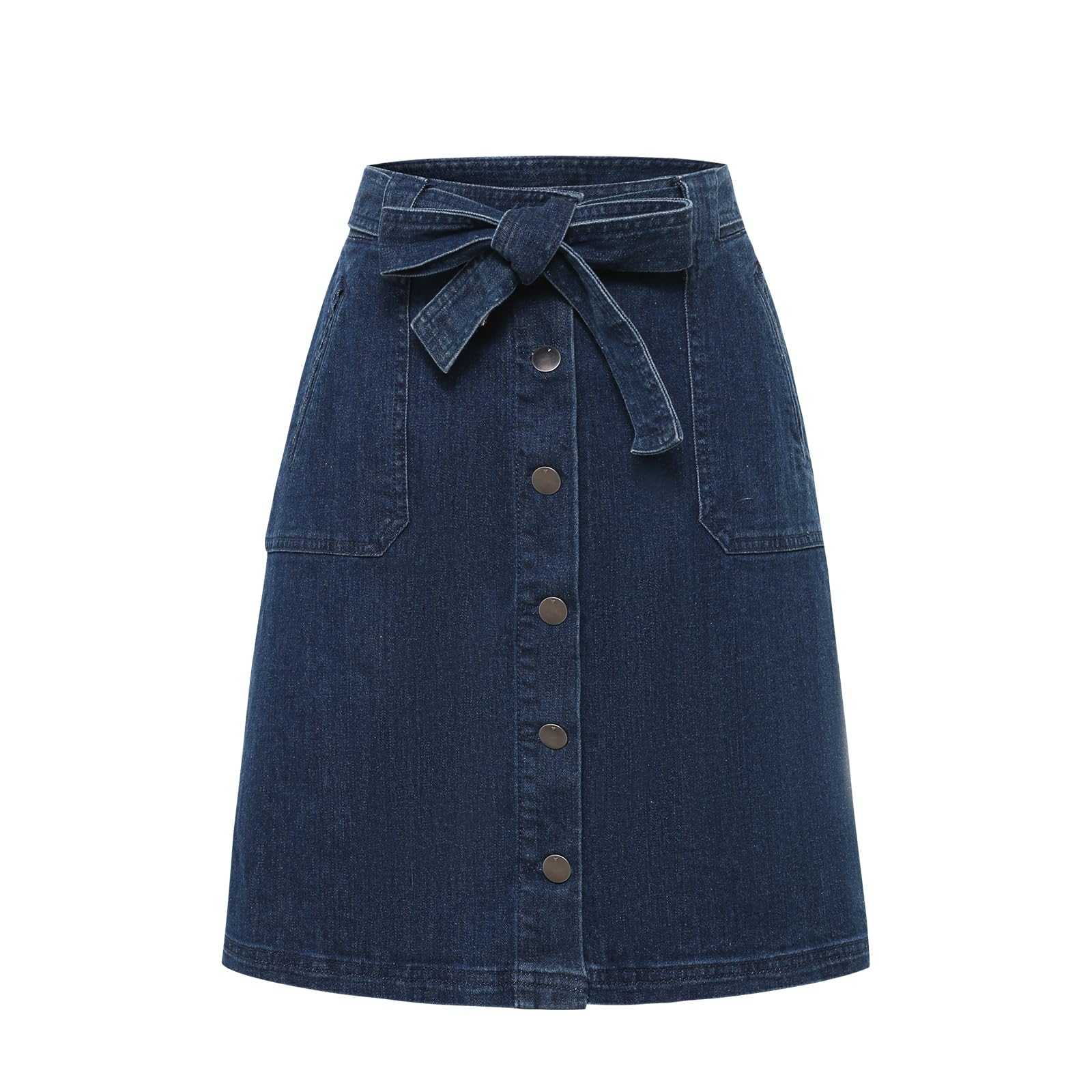Womens Jean Skirt High Waist Stretch Button Casual Mini Skirt with Pockets