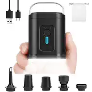 3-in-1 Cordless Mini Travel Vacuum Pump for Storage Bags with 5 Nozzles | Camping Light, Electric Portable Air Pump, Type-C Charging Vacuum Sealer for Travel Clothes Blankets Bedding, Black, No bag