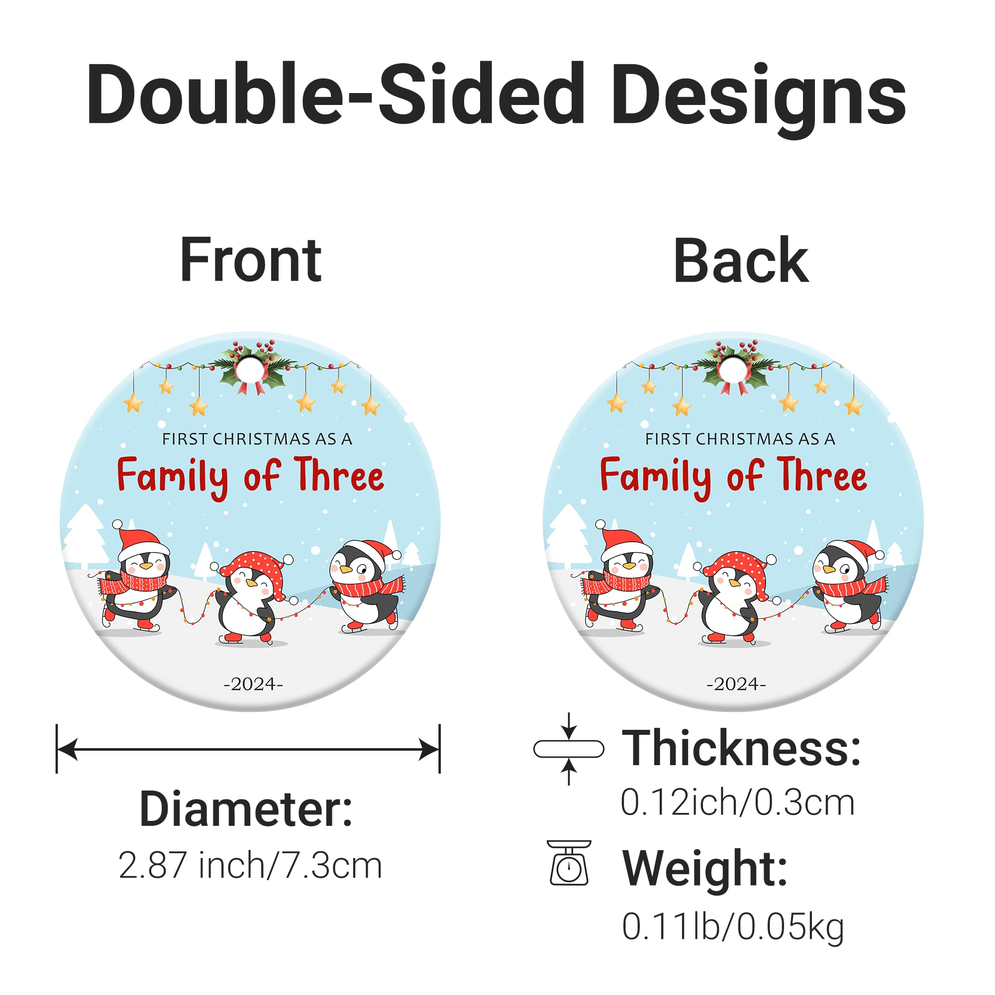 88FERMION Family Christmas Ornaments 2024, Family of Three Ceramic Ornament, New Mom and Dad Gifts, Babys First Christmas Ornament