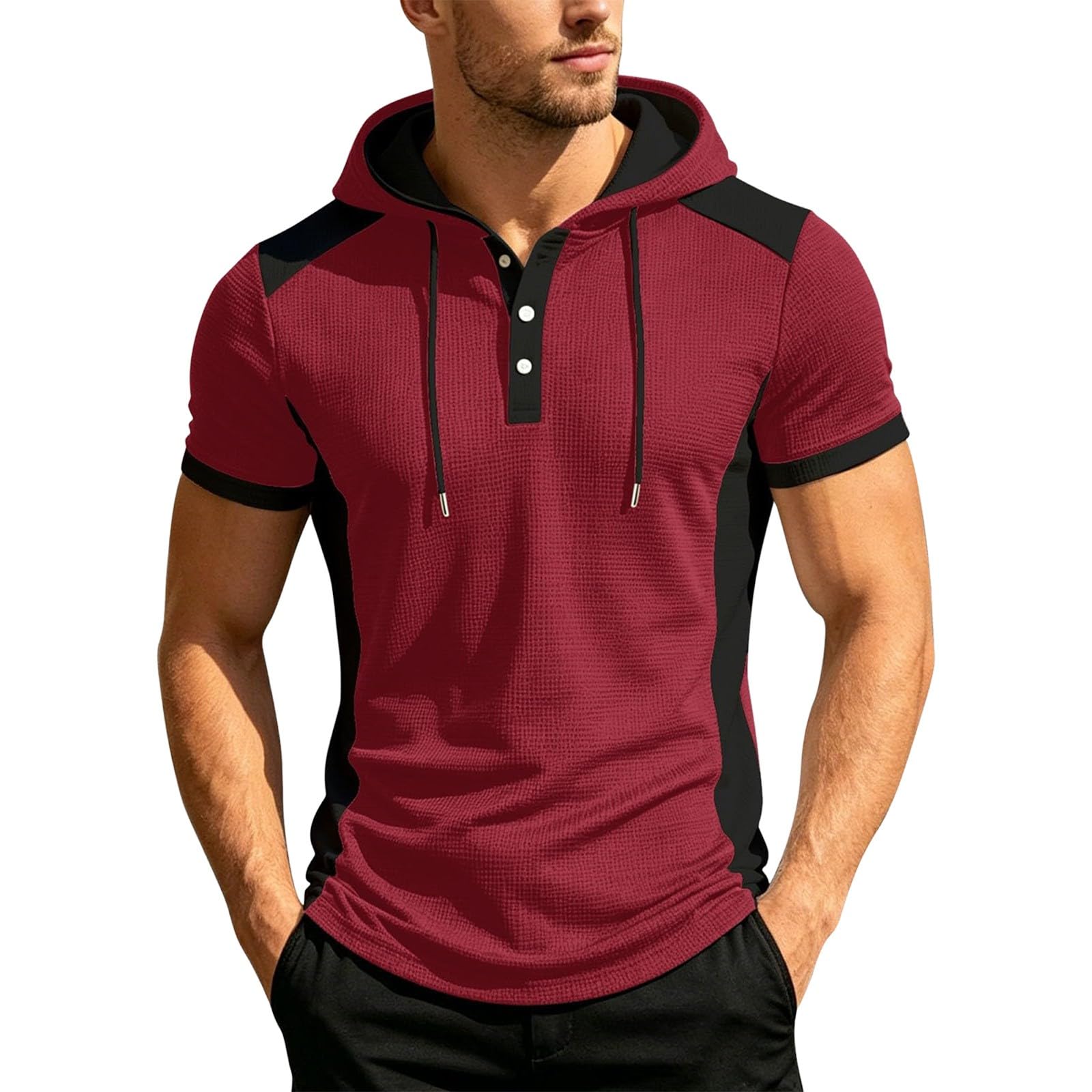 Sudadera sin mangas hombre azul top casual verano de punto con capucha L 5