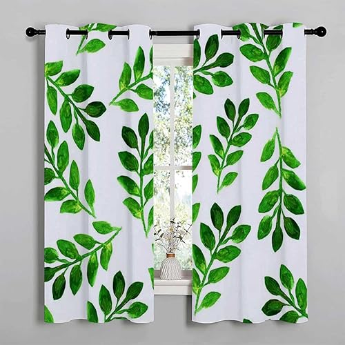 Cortinas para Cocina - Cortina opaca con ojales y hojas verdes para puerta, 55 pulgadas de ancho por 72 pulgadas de largo, 2 paneles
