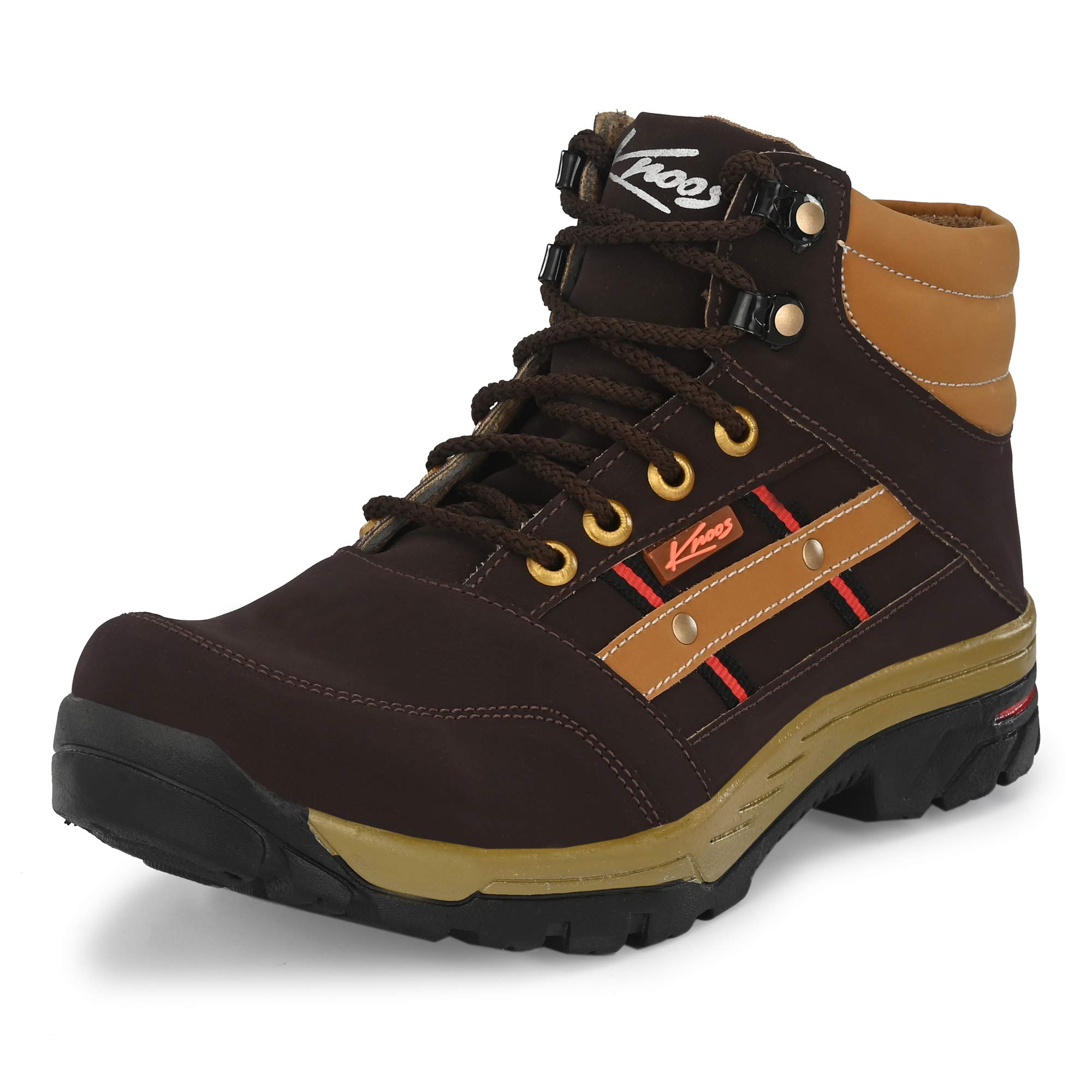 KNOOS Brown Synthetic Leather High Top Ankle Trekking Boots for Men - 7 UK (B08FTHYK3C) Amazon Price History, Amazon Price Tracker