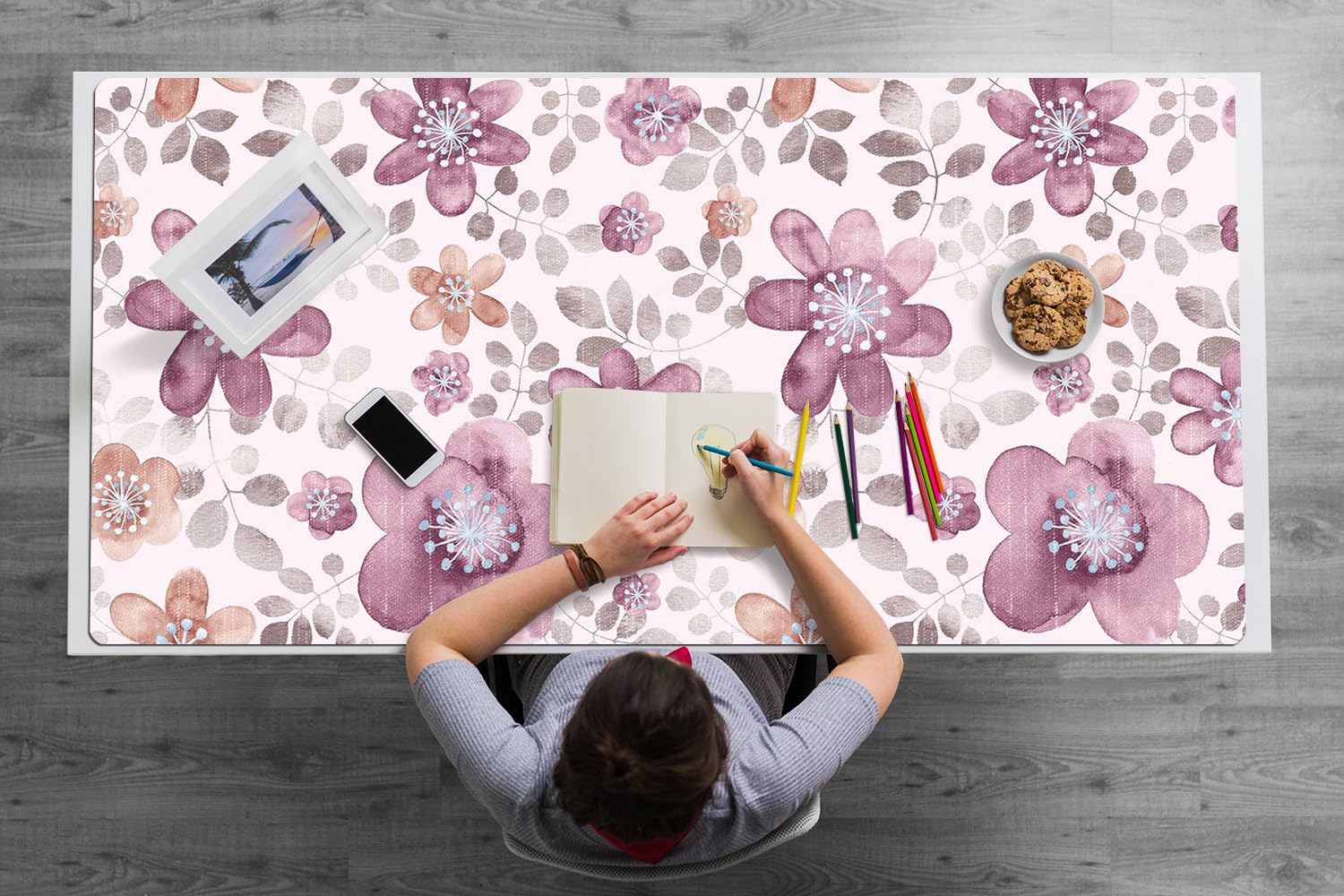Sottomano da Scrivania 120x60 cm Superficie Protettiva per Ufficio e Casa in Vinile PVC Facile da Pulire Impermeabile Antiscivolo Protezione e Decorazione - Fiori rosa