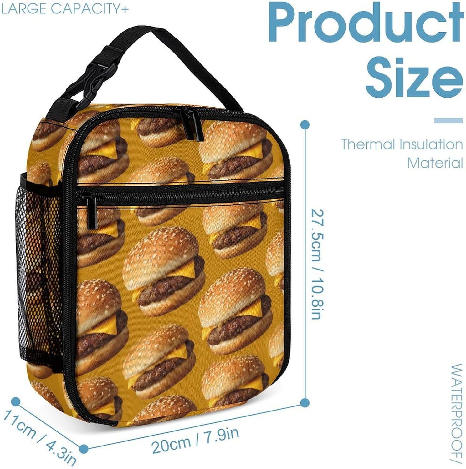 Cheese Hamburgers Novelty Backpack Set with Lunch Bag Pencil Cases image 4