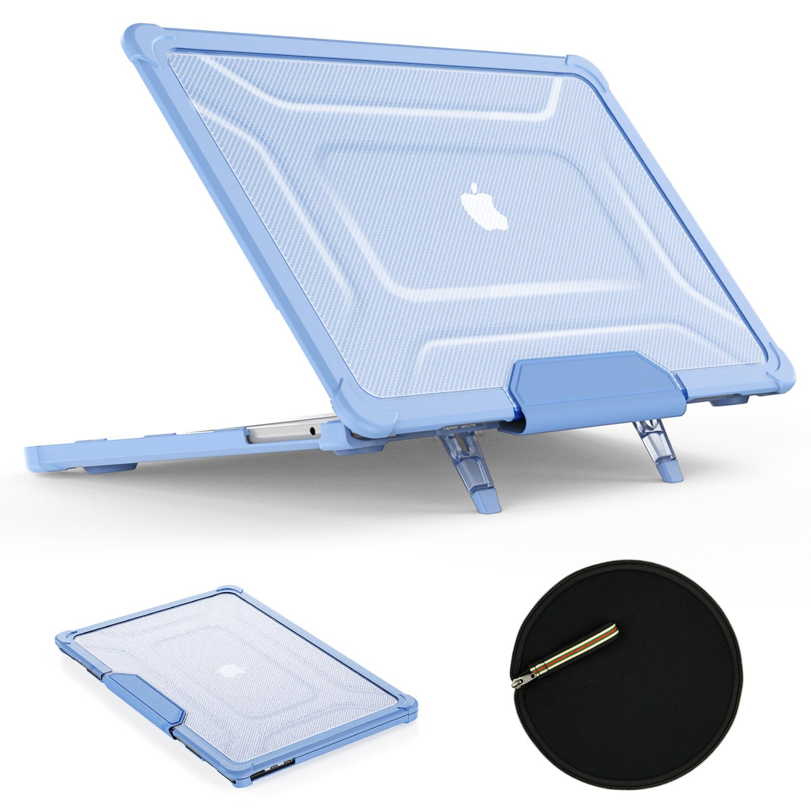 SEYMAC stock MacBook Pro 14 inch Case, Shock-Absorbing Protection Case with Folding Stand &Mouse Pad/Bag for MacBook Pro 14'' A2918 A2992 m3/ A2779 m2/ A2442 m1 2023/2022/2021 (SkyBlue)