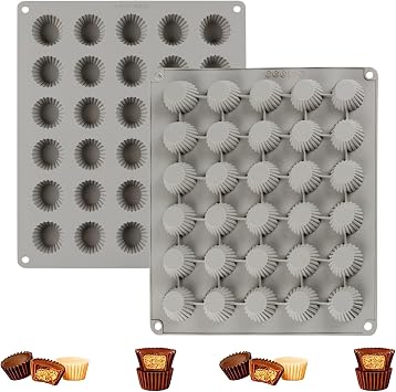30-Cavity Silicone Peanut Butter Cups Molds, 2PCS Non-stick Bite Size Chocolate Molds for Keto Fat Bombs, Brownies, Truffles, Ice Cubes, Cordials
