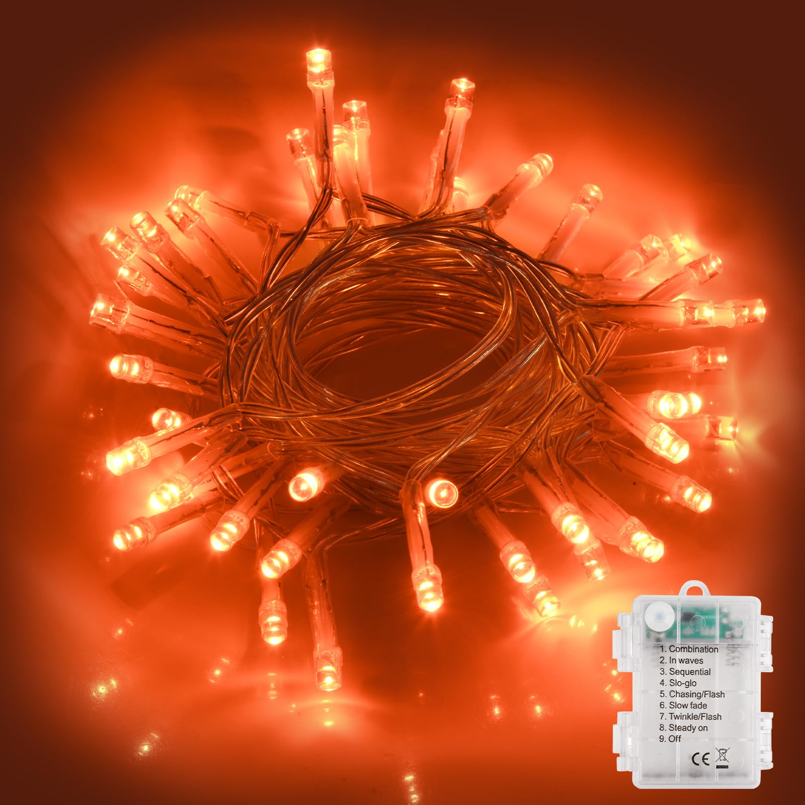SENTAIMAO Halloween Decoration Lights,5M/50 LED Battery Operated String Lights for Indoor Outdoor Bedroom Lighting, String Lights for Autumn Party Decorations, Fireplace, Home Decor (Orange) (4 Pack)