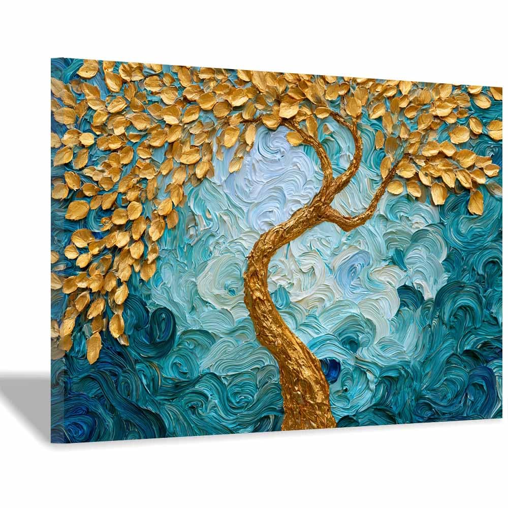 HOQIU Tree Of Life Wall Art Luminous blue tree canvas prints, nature wall art, for Bathroom Home Office Decor(Multicolor)-30x40cm Framed