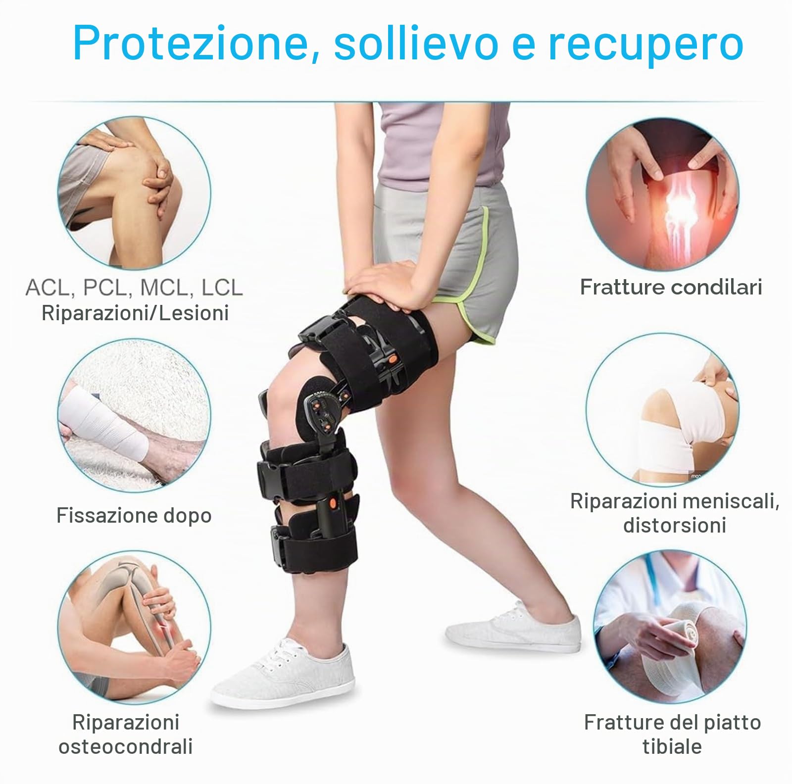 Ginocchiera Ortopedica Articolata con Blocco Angolazione Regolabile (-10°-120°) - Tutore Ginocchio per Lesioni LCA/LCP/Menisco, Artrosi e Post-Operatorio - Stabilizzatore Sportivo Unisex