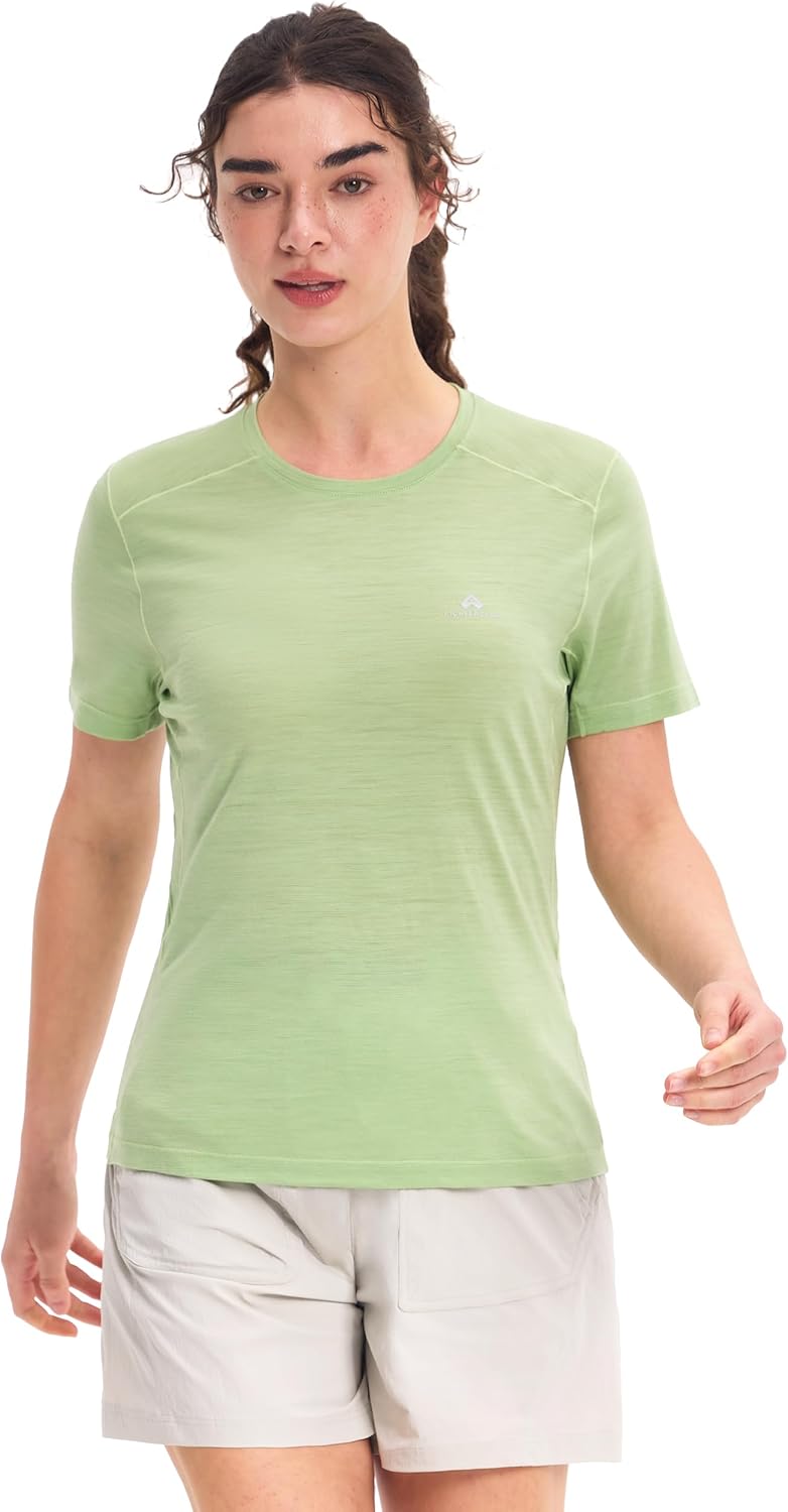 Pioneer Camp Women's Merino Wool Shirt, Breathable Short Sleeve Base Layer Workout Top Lightweight Travel Hiking Running