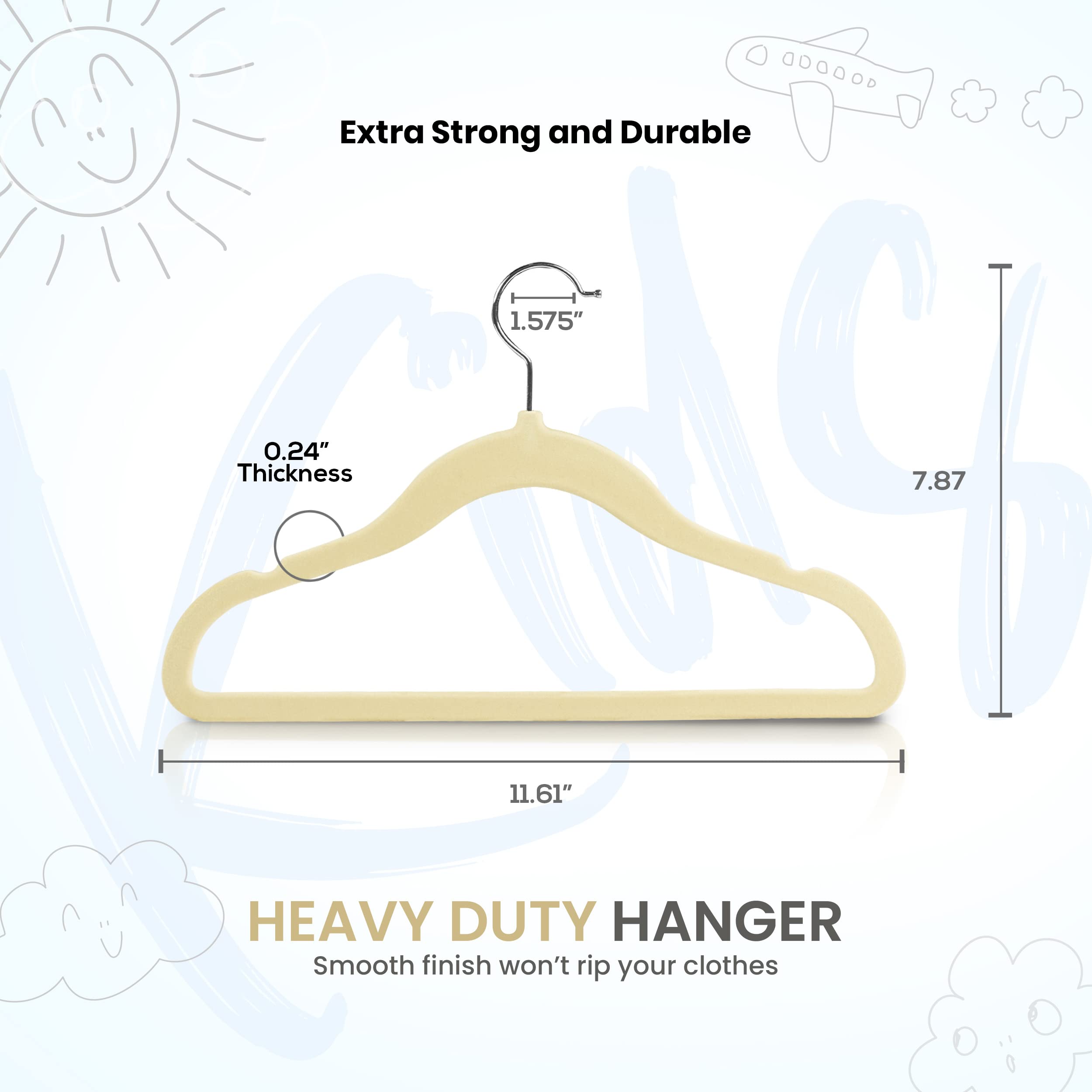 Utopia Home Kids Hangers Velvet (Pack of 60) - 11.6 Inch Durable Baby Hangers for Closet - Perfect Toddler Hangers for Everyday Use (Ivory)