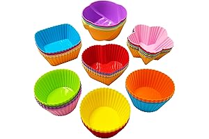 DERGUAM Silicone Cupcake Molds Shapes - Round, Square, Stars, Heart, Flowers