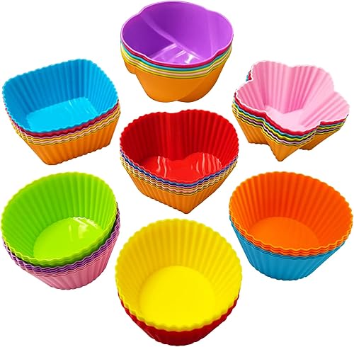 DERGUAM - 50 forros de silicona para magdalenas, moldes reutilizables antiadherentes fáciles de limpiar para cupcakes, redondos, cuadrados,
