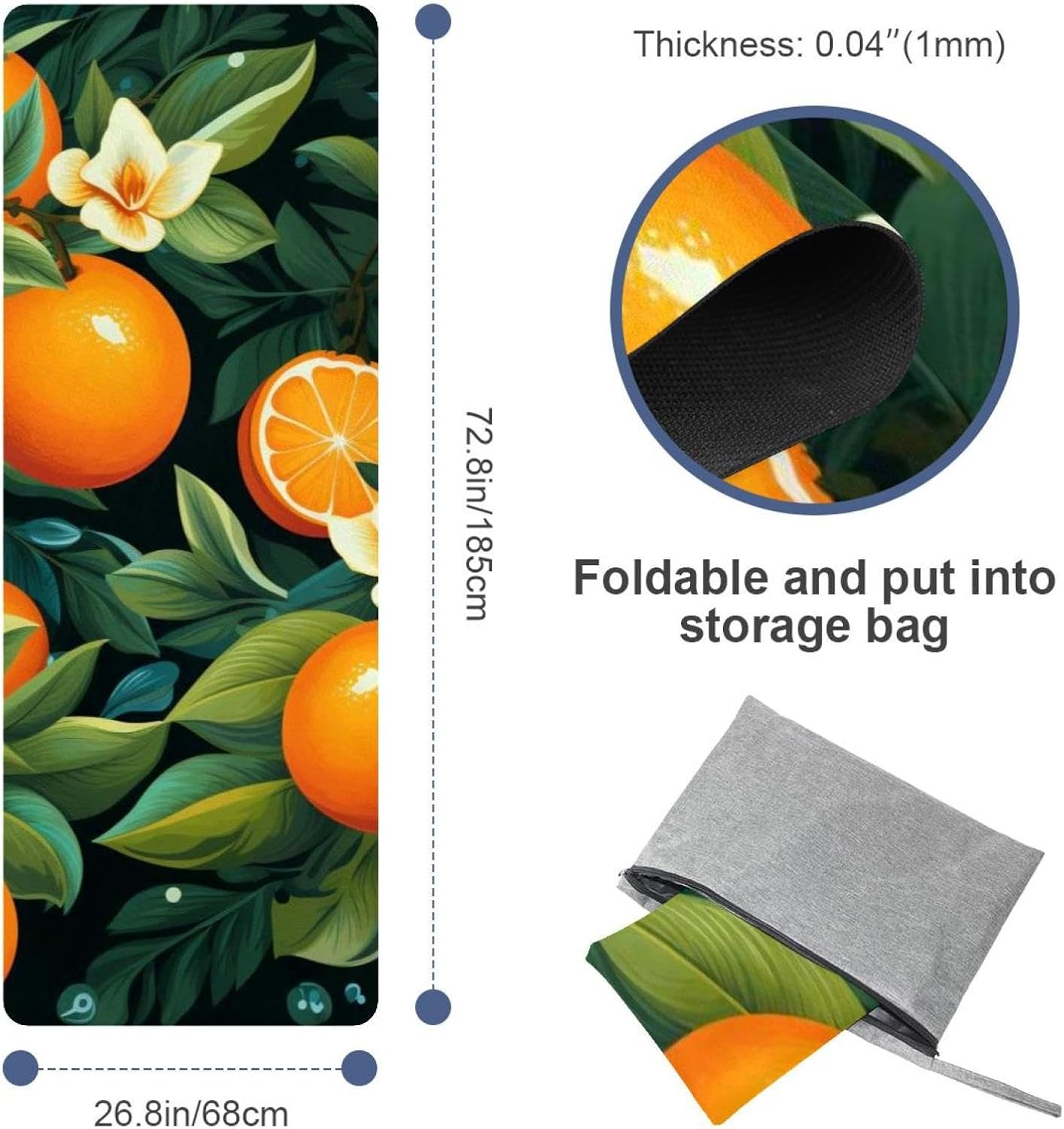 Yoga Towel, Orange Pattern Non Slip Sweat Absorbent Hot Yoga Mat Towel for Hot Yoga, Pilates and Fitness - 72.8" x 26.8"