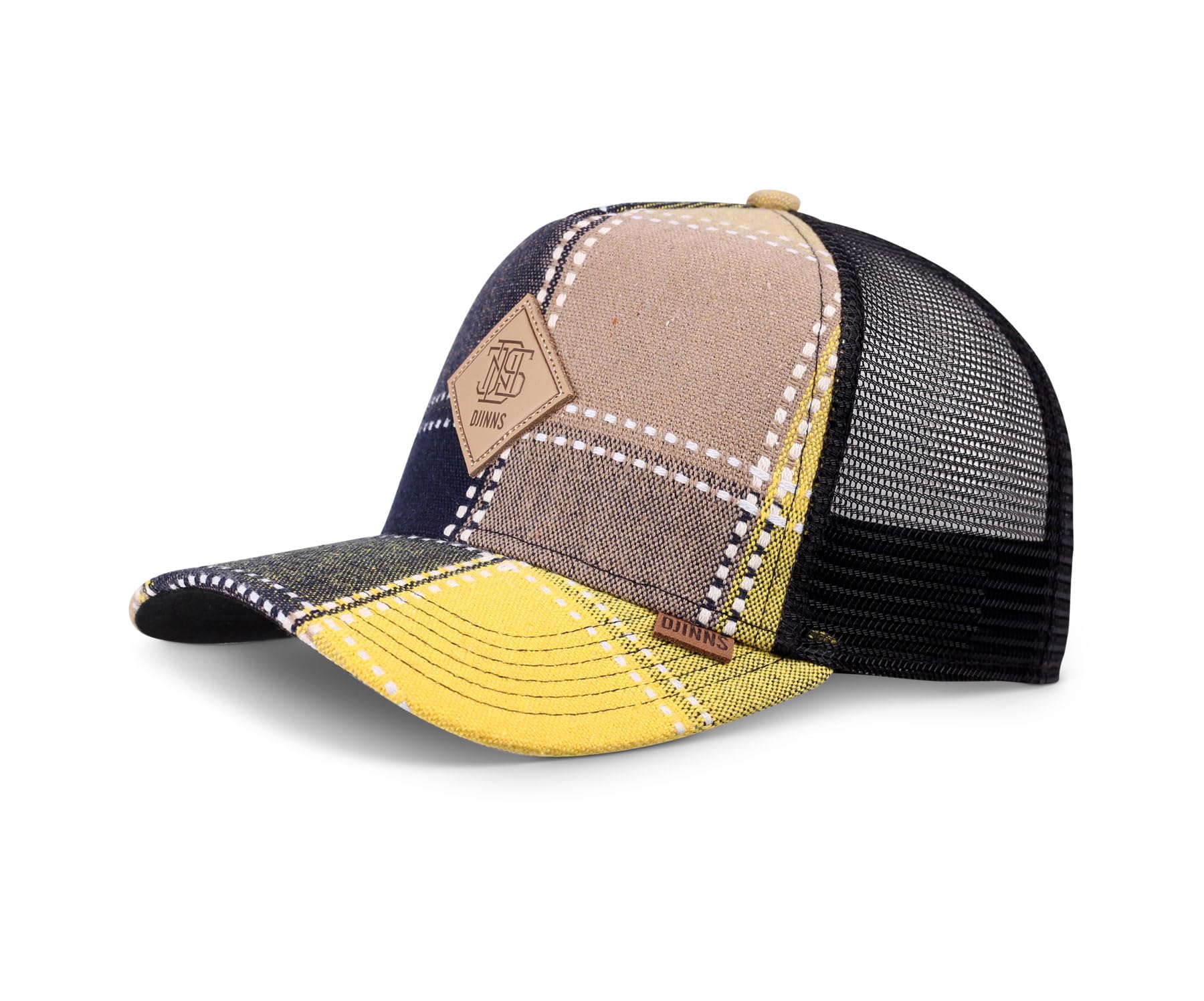 Djinns EmboCheck Beige Yellow Black Adjustable HFT Trucker Cap