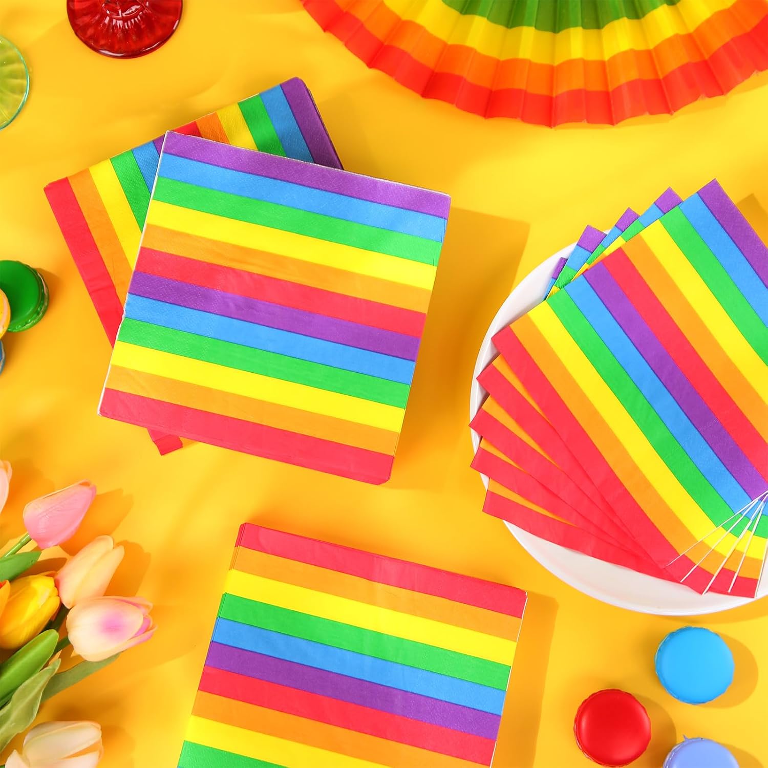 Nuanchu 200 Pcs Pride Rainbow Napkins Paper Disposable Rainbow Party Decorations Colorful Cocktail Napkins Flag Napkin for Gay Pride Day LGBT Party Supplies 6.5 x 6.5 Inch