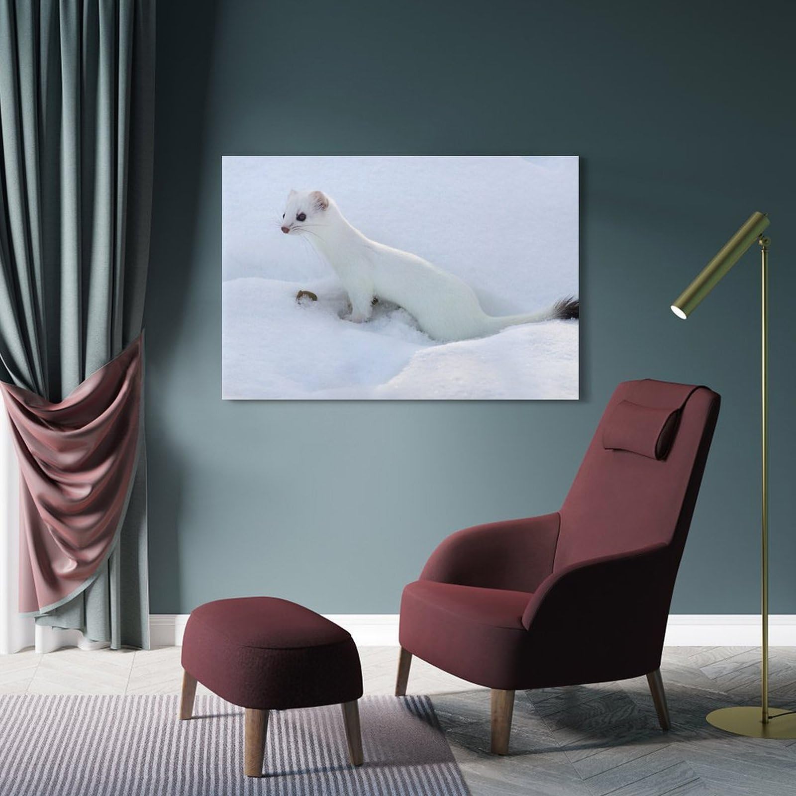 JIDUHON Stampa artistica da parete moderna su tela, motivo: Stoat with Mouse, per riprese documentarie, decorazione artistica da parete, 60 x 90 cm, con cornice