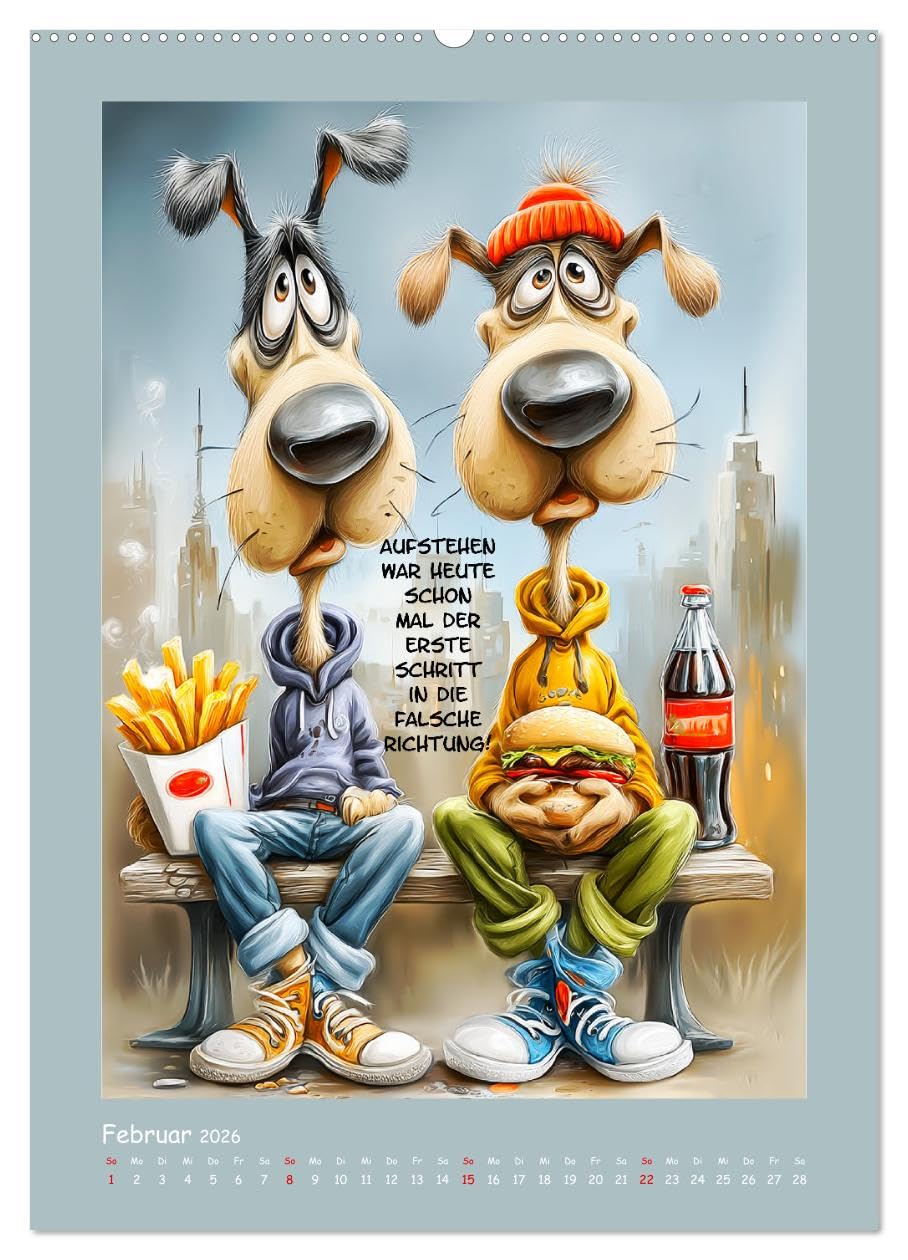 Hundstage. Bissiger Humor vom Feinsten (hochwertiger Premium Wandkalender 2026 DIN A2 hoch), Kunstdruck in Hochglanz: Ein urbaner Cartoon-Kalender, in ... durchs Jahr streunen (CALVENDO Spass)