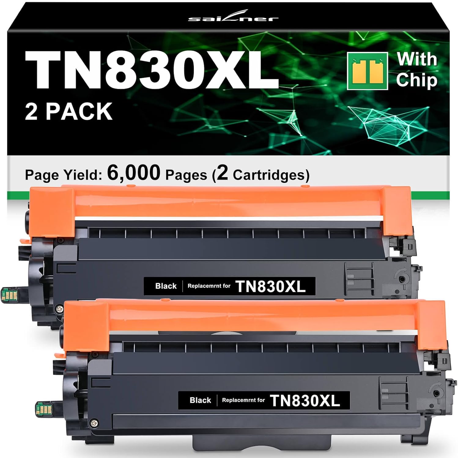 Compatible TN830XL Toner for Brother TN830 TN830XL Toner Cartridges Work with Brother DCP-L2640DW HL-L2405W HL-L2460DW HL-L2465DW HL-L2480DW MFC-L2820DW HL-L2460DWXL HL-L2400D Printer (2 Black)