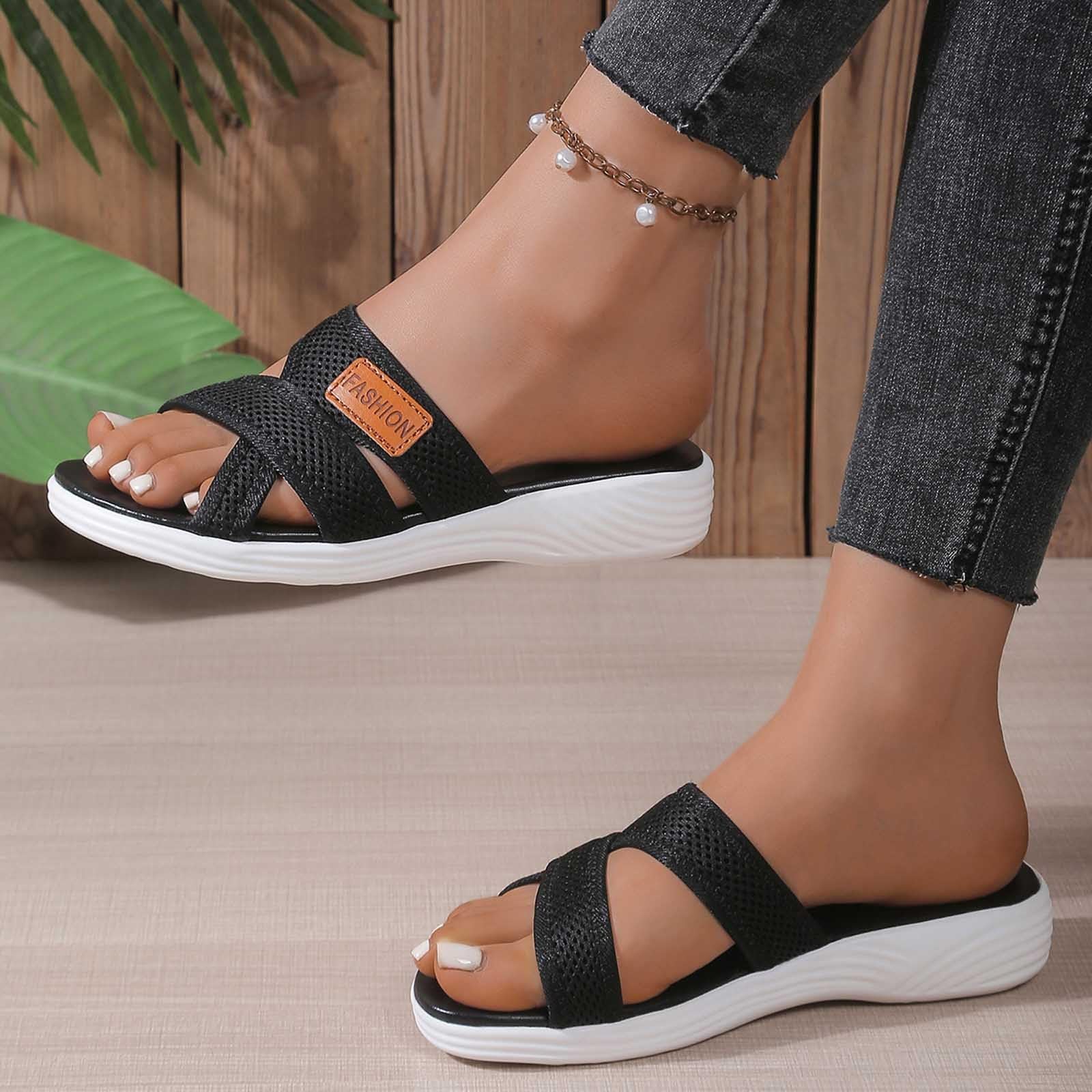 Pantuflas de tela para mujer, de verano, para exteriores, informales, cómodas, para la playa