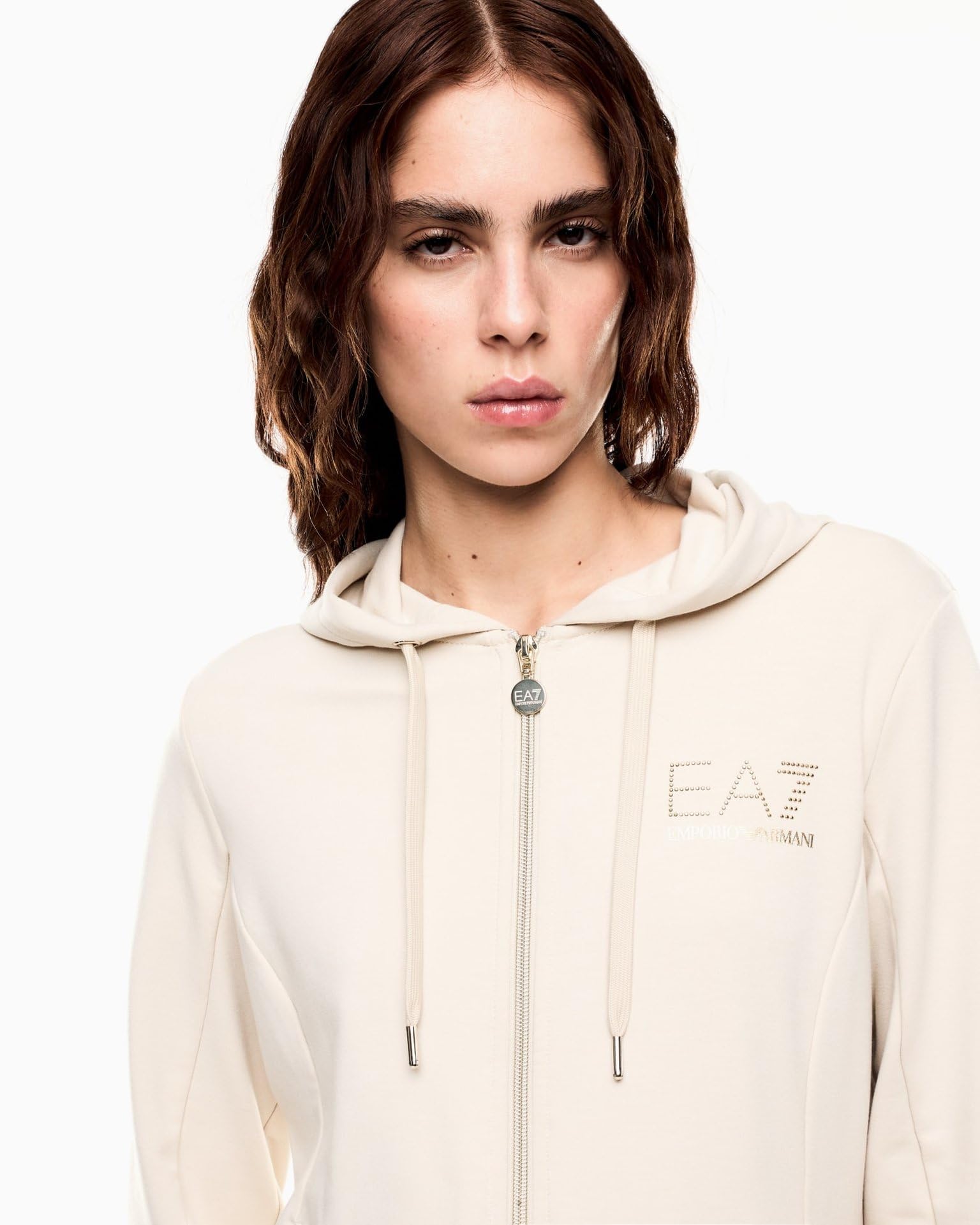 EA7 Emporio Armani Evolution damski dres treningowy z mieszanki wiskozy stretch z kapturem 8NTV51TJ9RZ 8056643459257 - XXL, beżowy, XXL