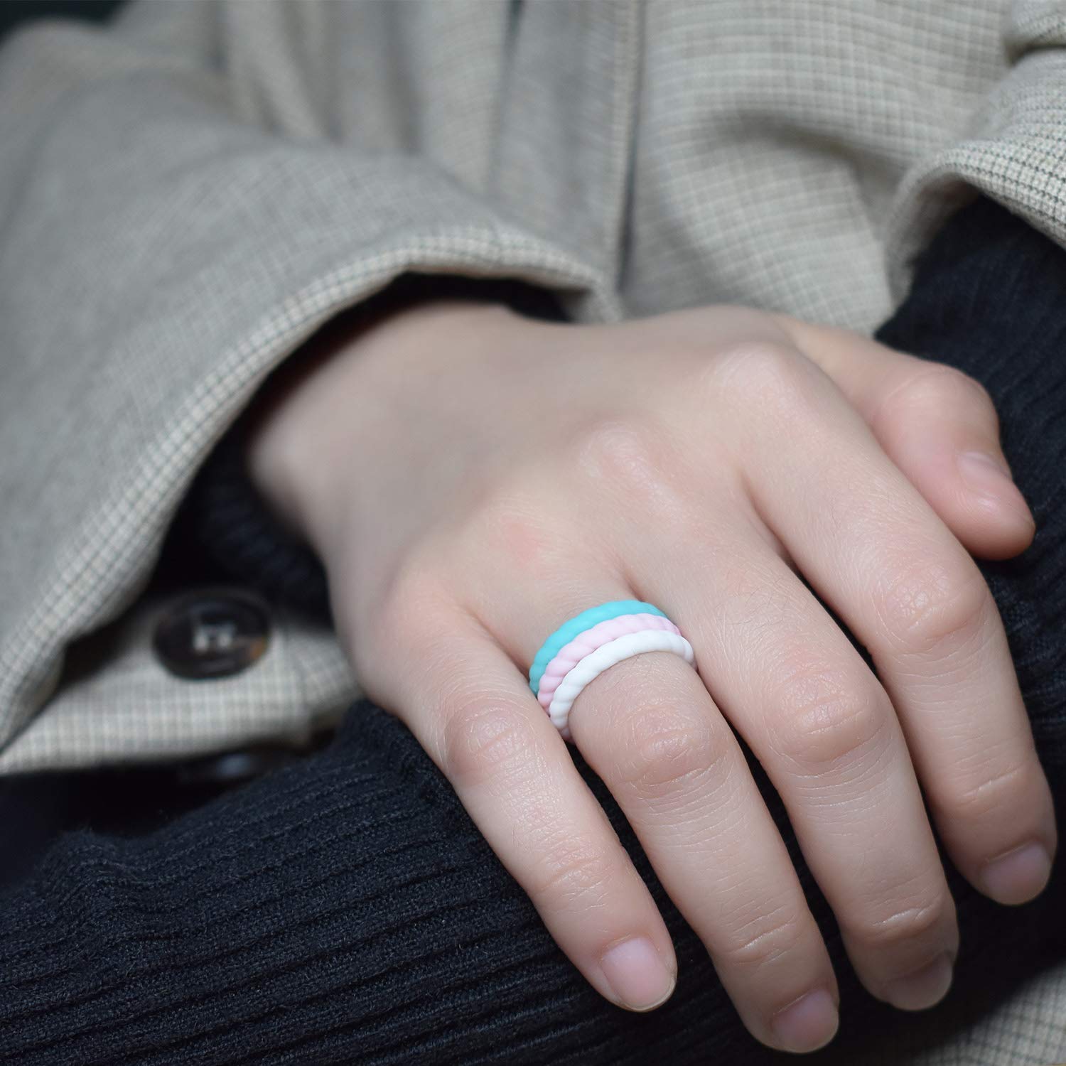 Mokani Silicone Wedding Ring For Women 10 Pack Thin Braided