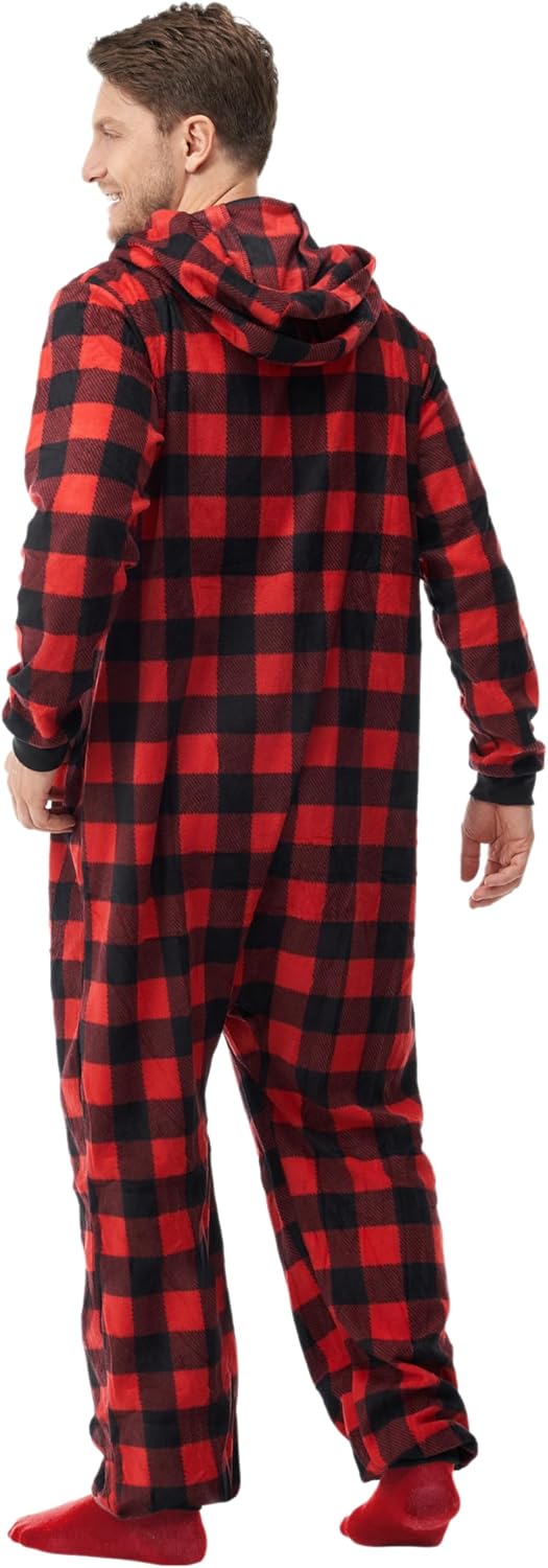 Giggling Getup Red Christmas Pajamas, Flannel Buffalo Plaid Pajamas with Hood for Holiday Jumpsuit - Image 5