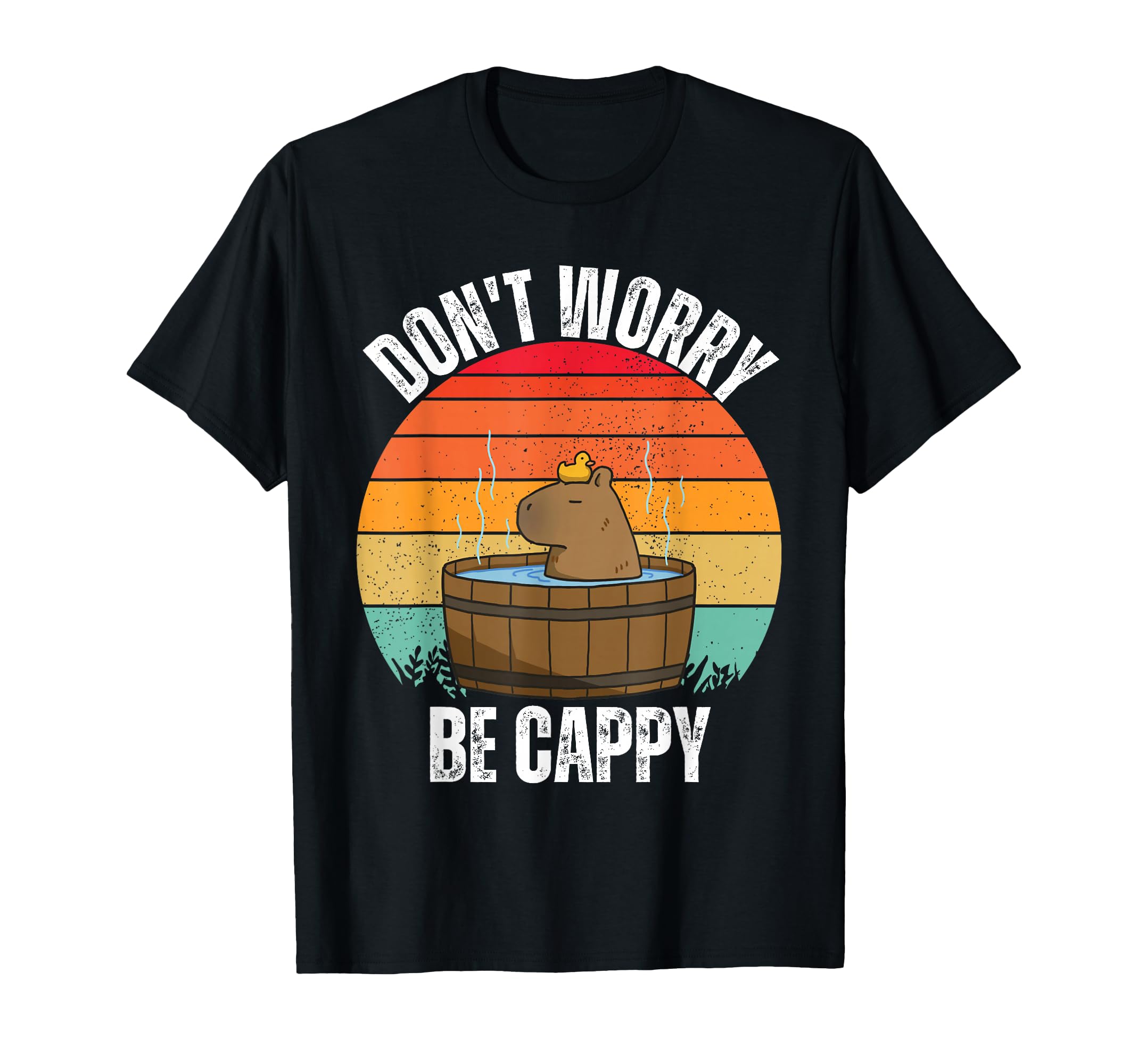 Don't worry be cappy funny retro sunset capybara T-Shirt