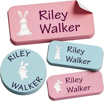 Waterproof Custom Name Stickers135 Labels- Personalized Daycare Labels for Clothing, Water Bottles, Lunch Boxes & School Supplies. Perfect for Camp & Daycare. No-Iron Bunny