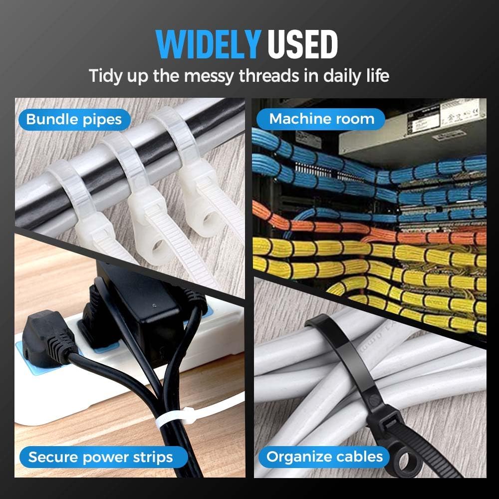Self-locking Cable Tie with Screw Hole, Heavy Duty Mountable Head Zip Ties for Wire Management, Nylon Electrical Cable Ties, Multipurpose Fastening Straps (100PC Black)