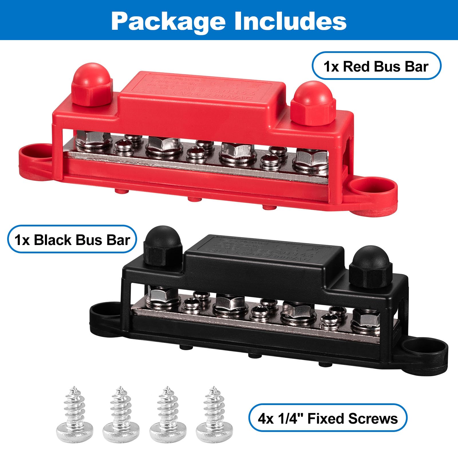 Spurtar Blocchi di Distribuzione di Corrente 4 x M8 Bulloni e 6x M4 Viti, 12 V-48 V guide di distribuzione DC con copertura, gancio per barche