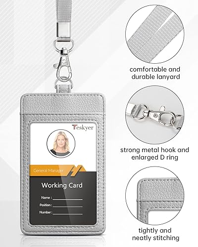 Miniatura 153 de Teskyer - Soporte para tarjetas de identificación con cordón, soporte de cuero para tarjetas de identificación, portatarjetas con cordón, vertical